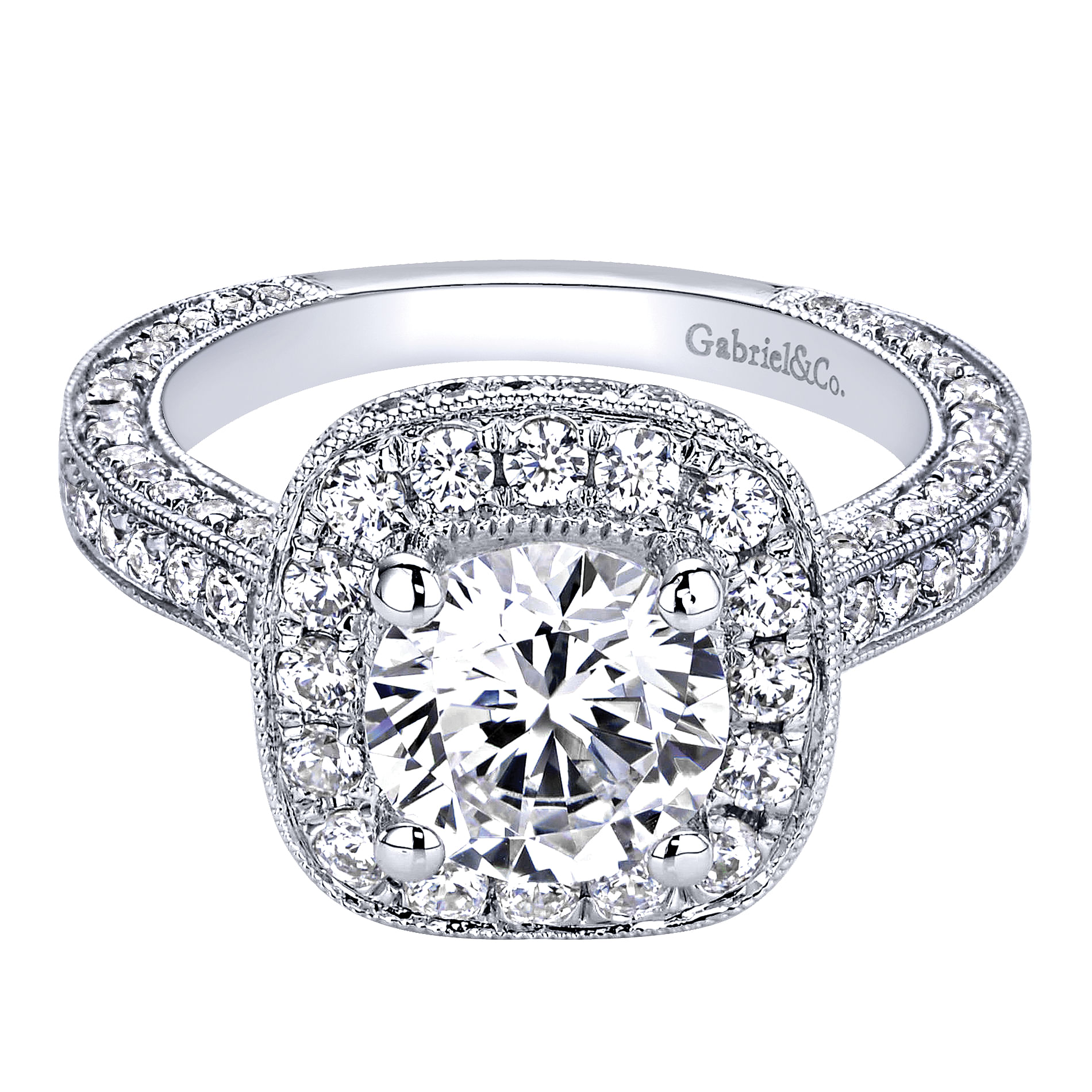 Tally - Vintage Inspired 14K White Gold Round Halo Diamond Engagement Ring