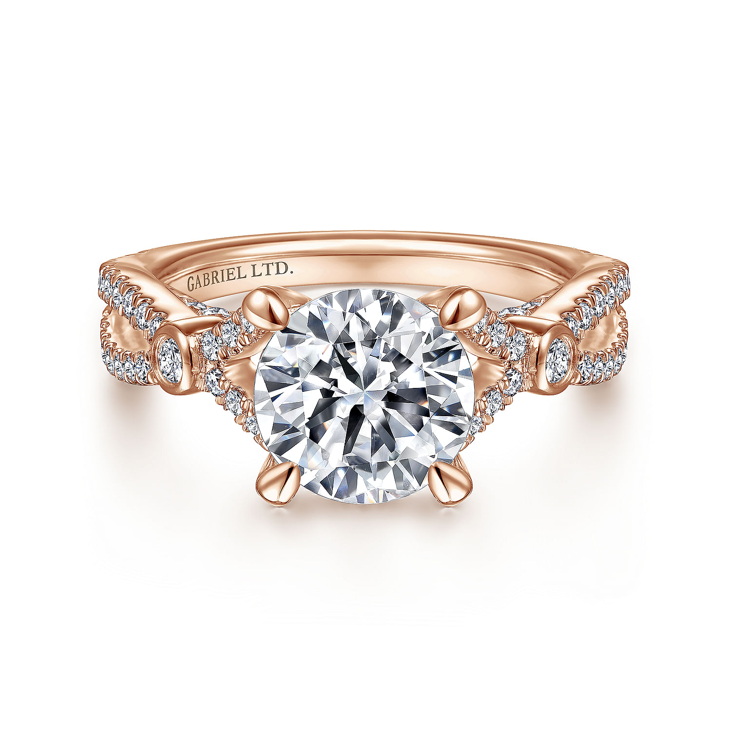 Unique - 18K Rose Gold Twisted Round Diamond Engagement Ring
