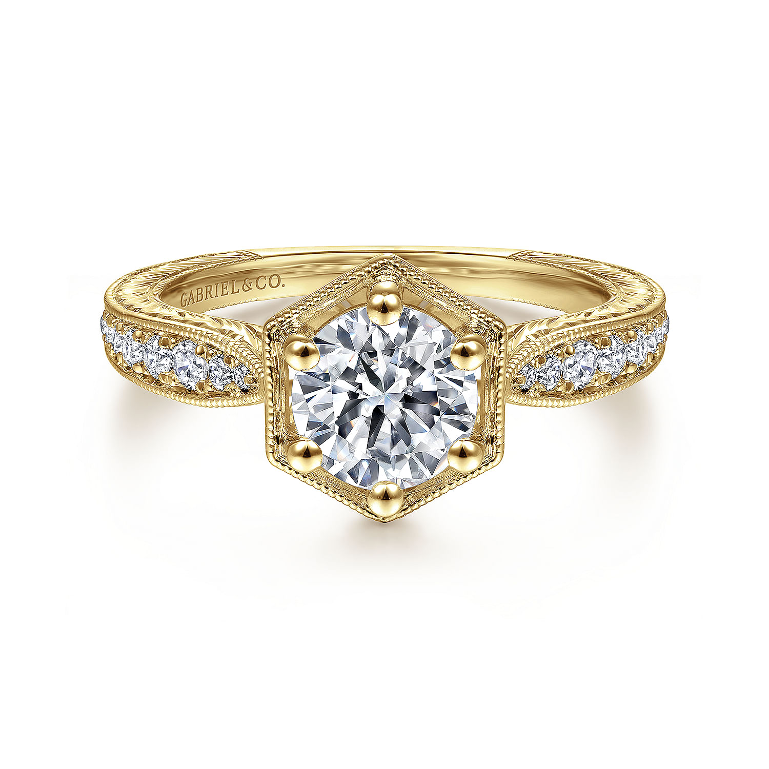Venice - 14K Yellow Gold Round Diamond Engagement Ring