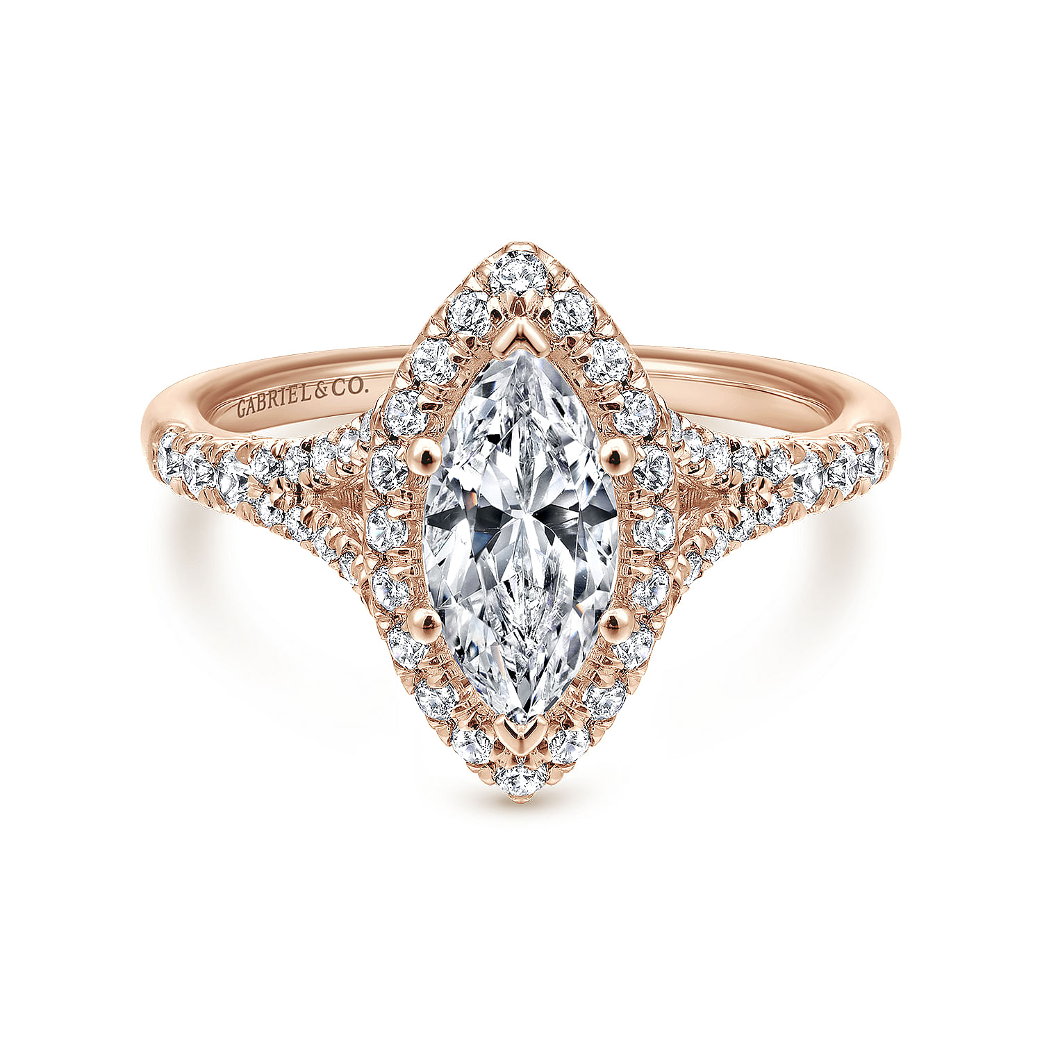 Verbena - 14K Rose Gold Marquise Halo Diamond Engagement Ring