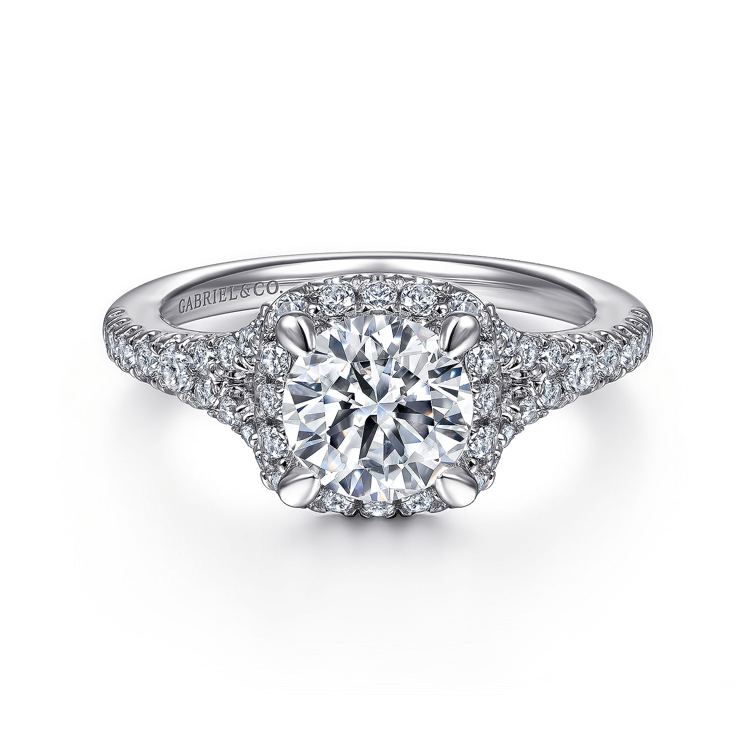 Verbena - 14K White Gold Cushion Halo Round Diamond Engagement Ring