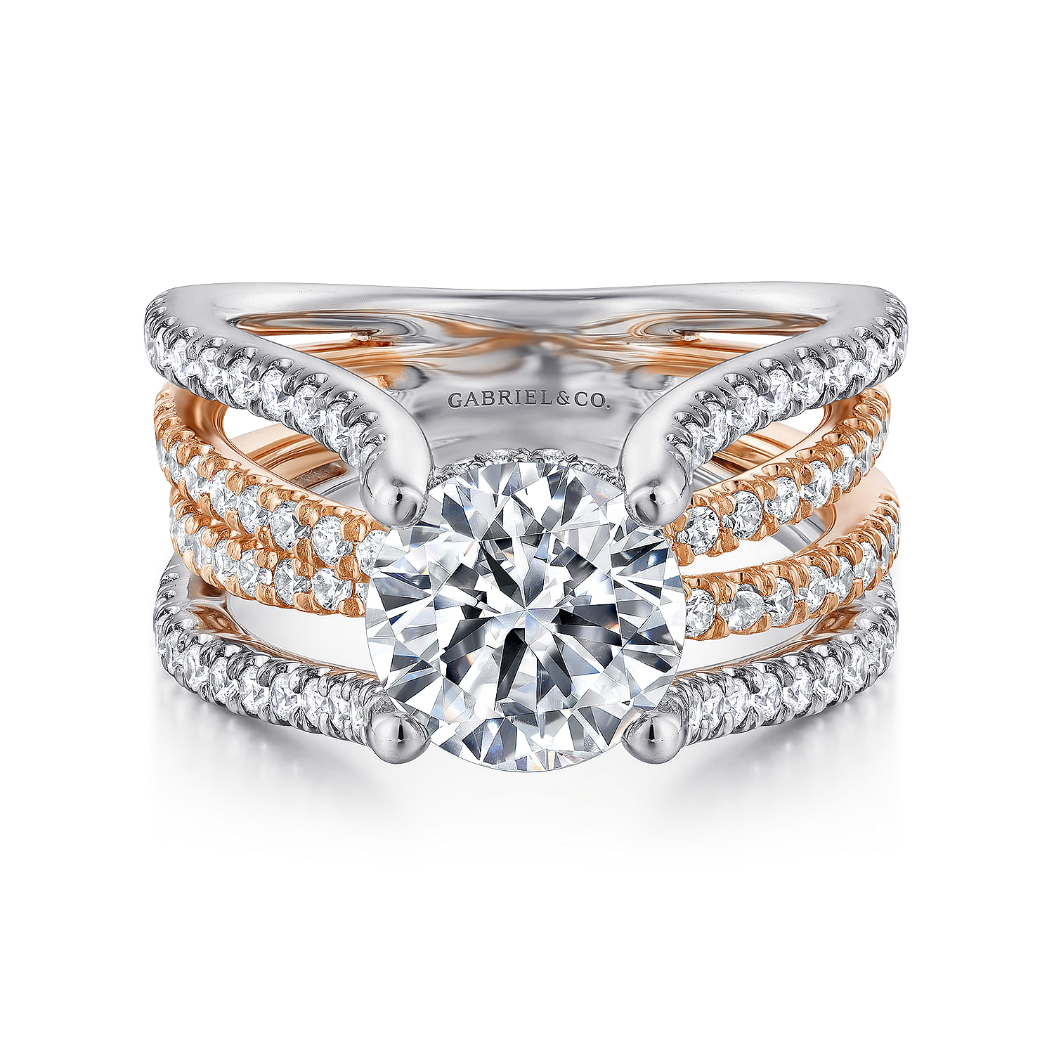 Wilma - 14K White-Rose Gold Split Shank Round Diamond Engagement Ring