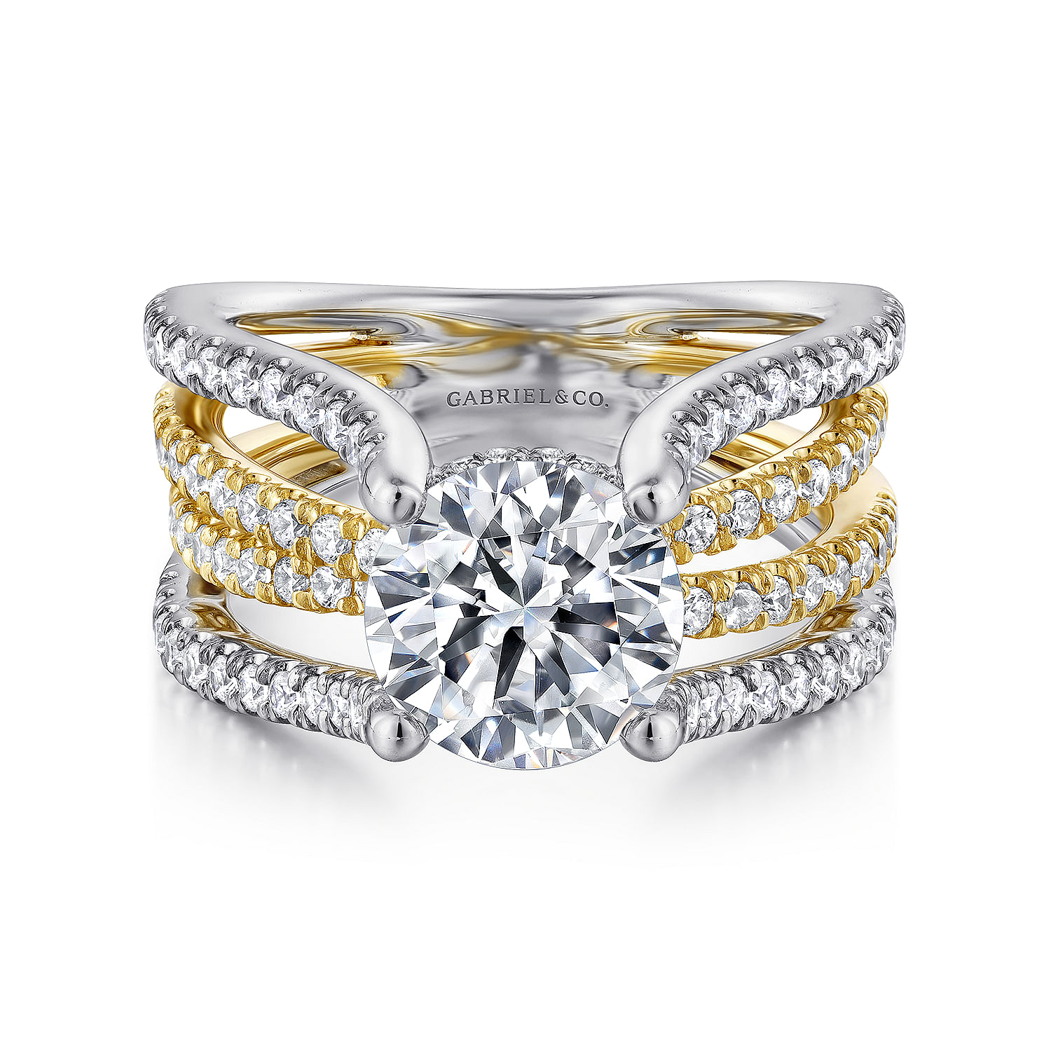Wilma - 14K White-Yellow Gold Split Shank Round Diamond Engagement Ring