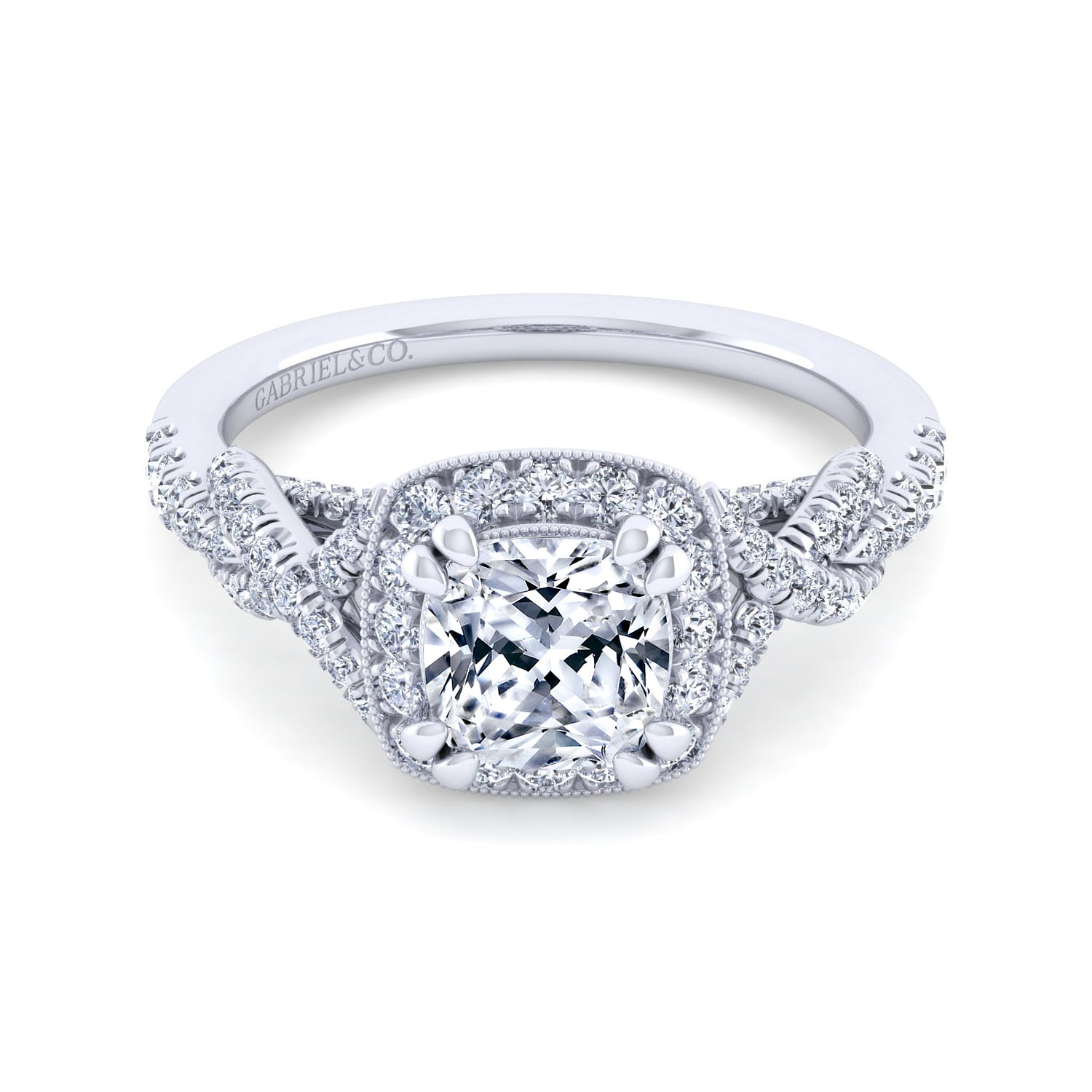Wisteria - 14K White Gold Cushion Halo Diamond Engagement Ring