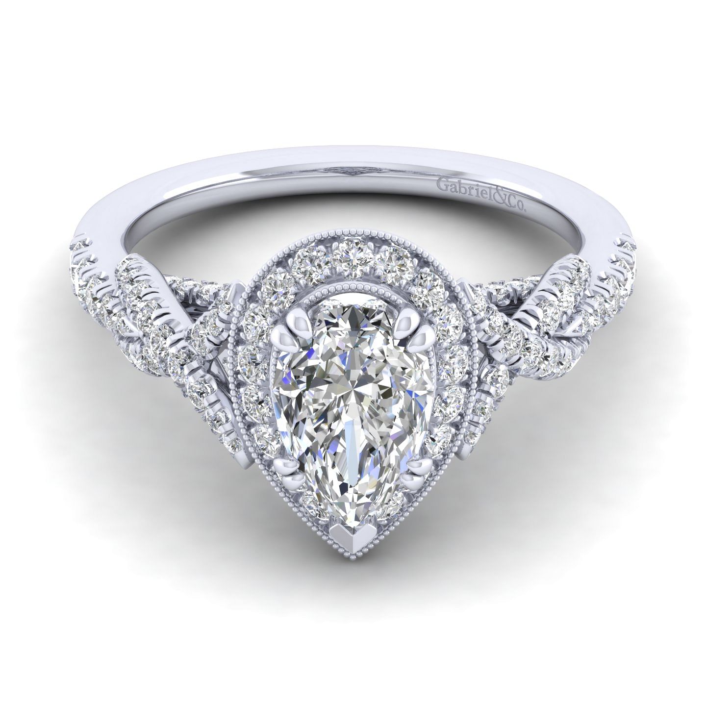 Wisteria - 14K White Gold Pear Shape Halo Diamond Engagement Ring