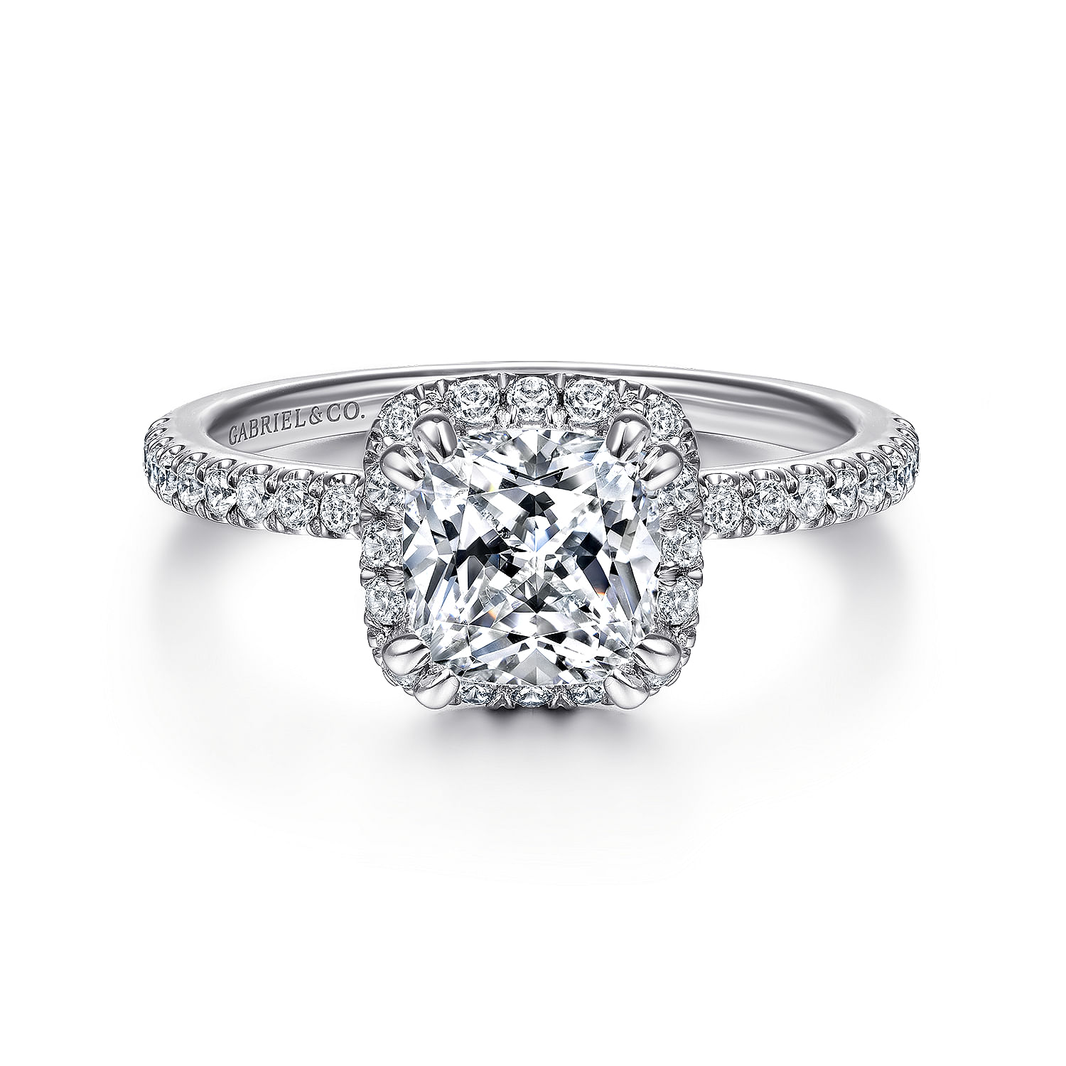 Yasmin - 14K White Gold Cushion Halo Diamond Engagement Ring