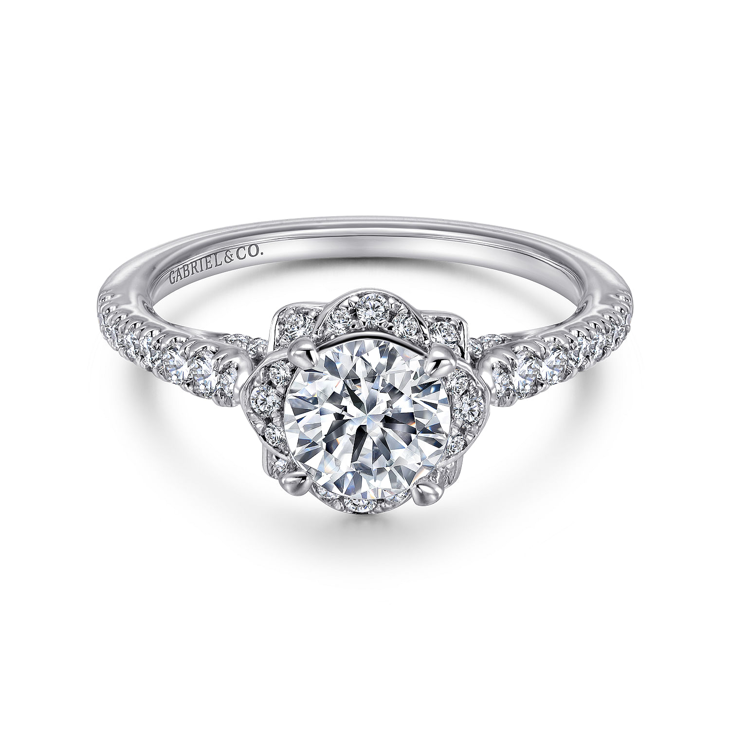 Yolanda - 18K White Gold Round Halo Diamond Engagement Ring