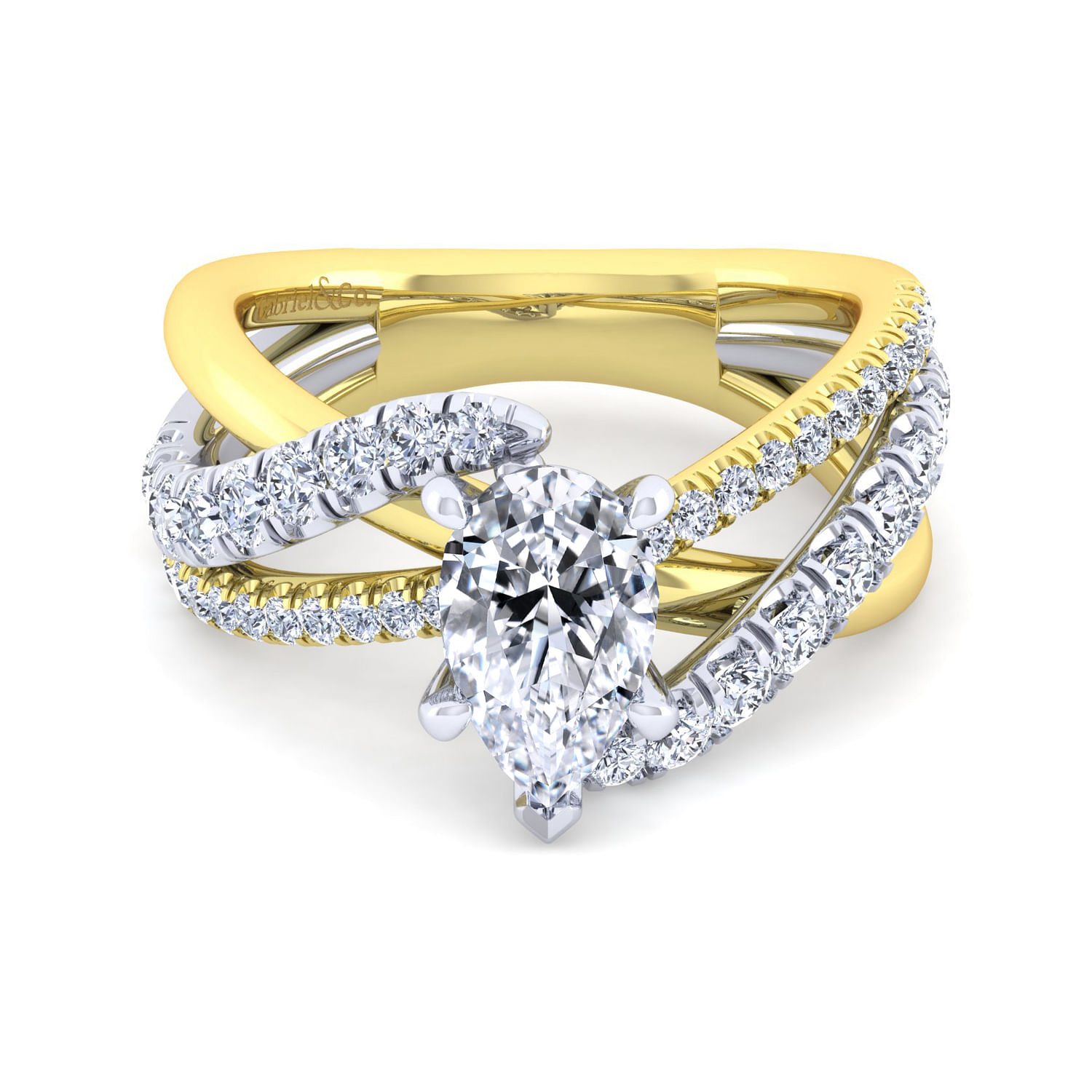 Zaira - 14K White-Yellow Gold Pear Shape Diamond Engagement Ring