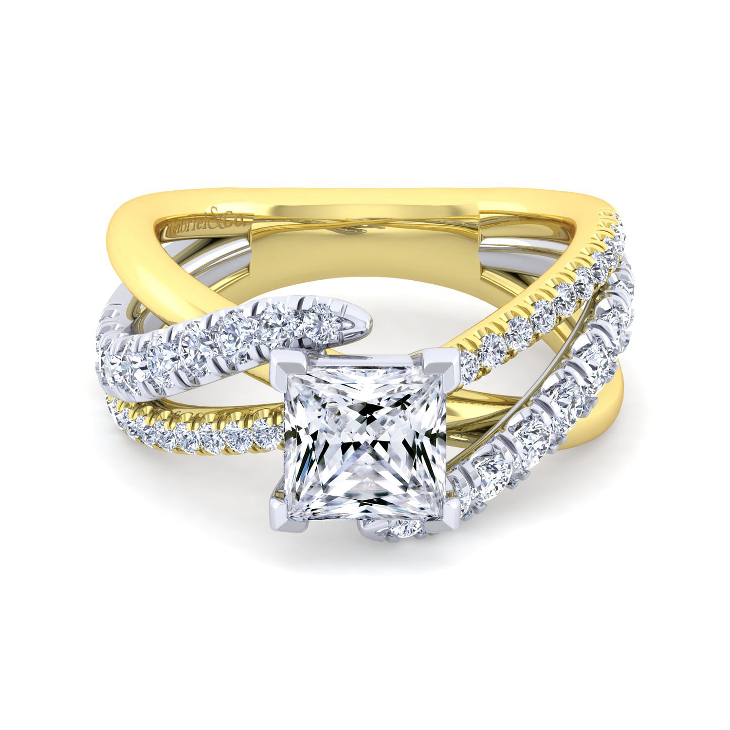 Zaira - 14K White-Yellow Gold Princess Cut Diamond Engagement Ring