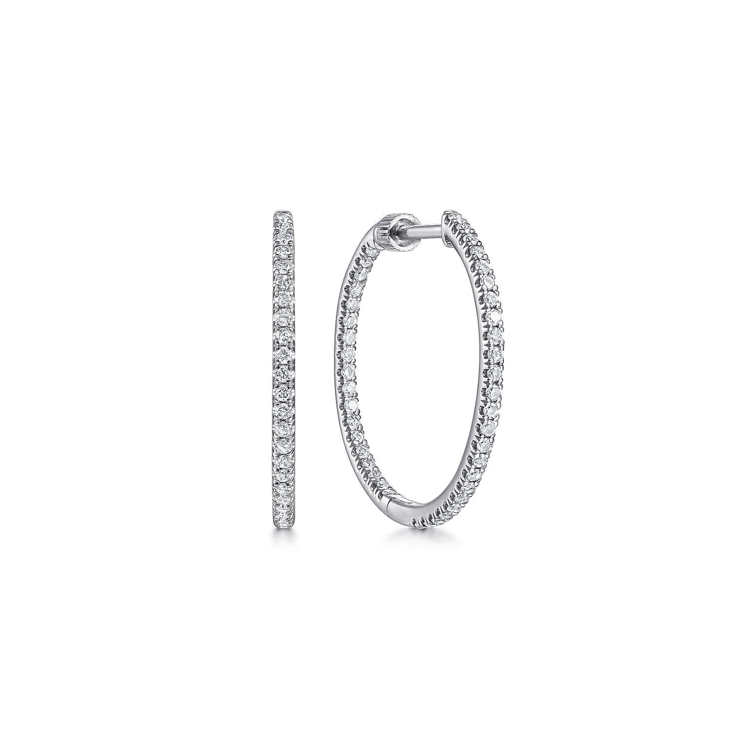 14K White Gold French Pavé 20mm Round Inside Out Diamond Hoop Earrings ...