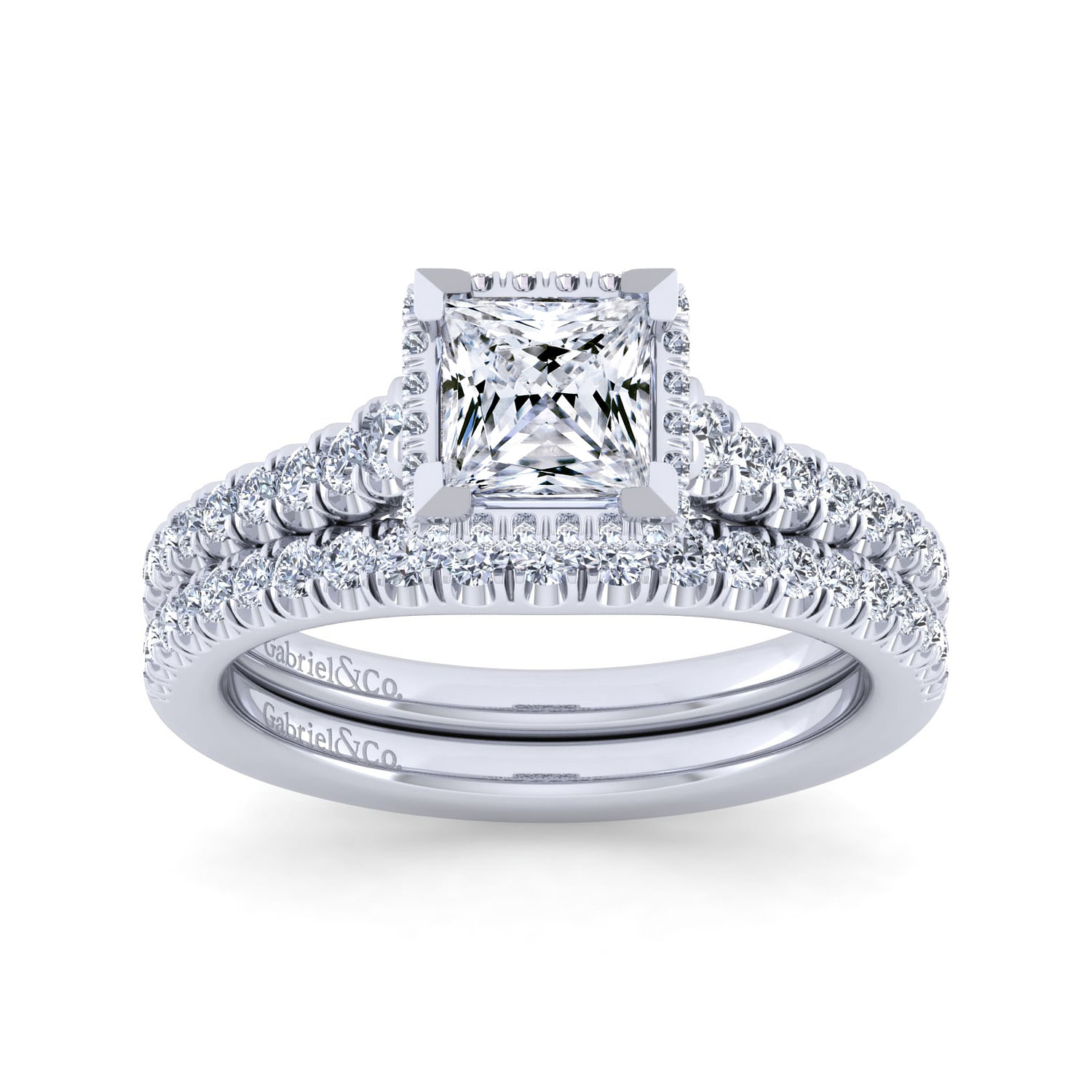 14K White Gold Hidden Halo Princess Cut Diamond Engagement Ring ...