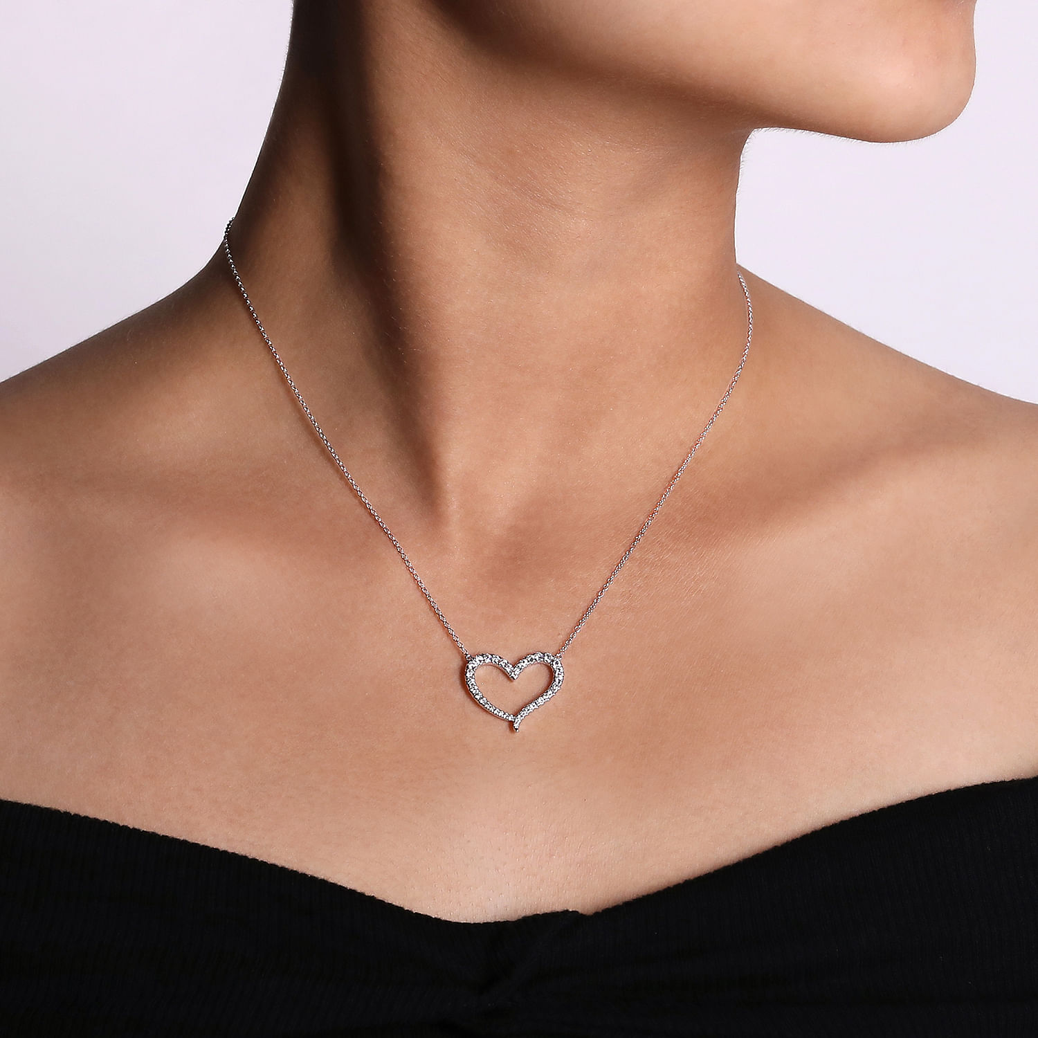 14K White Gold Open Heart Diamond Pendant Necklace | NK5265W45JJ
