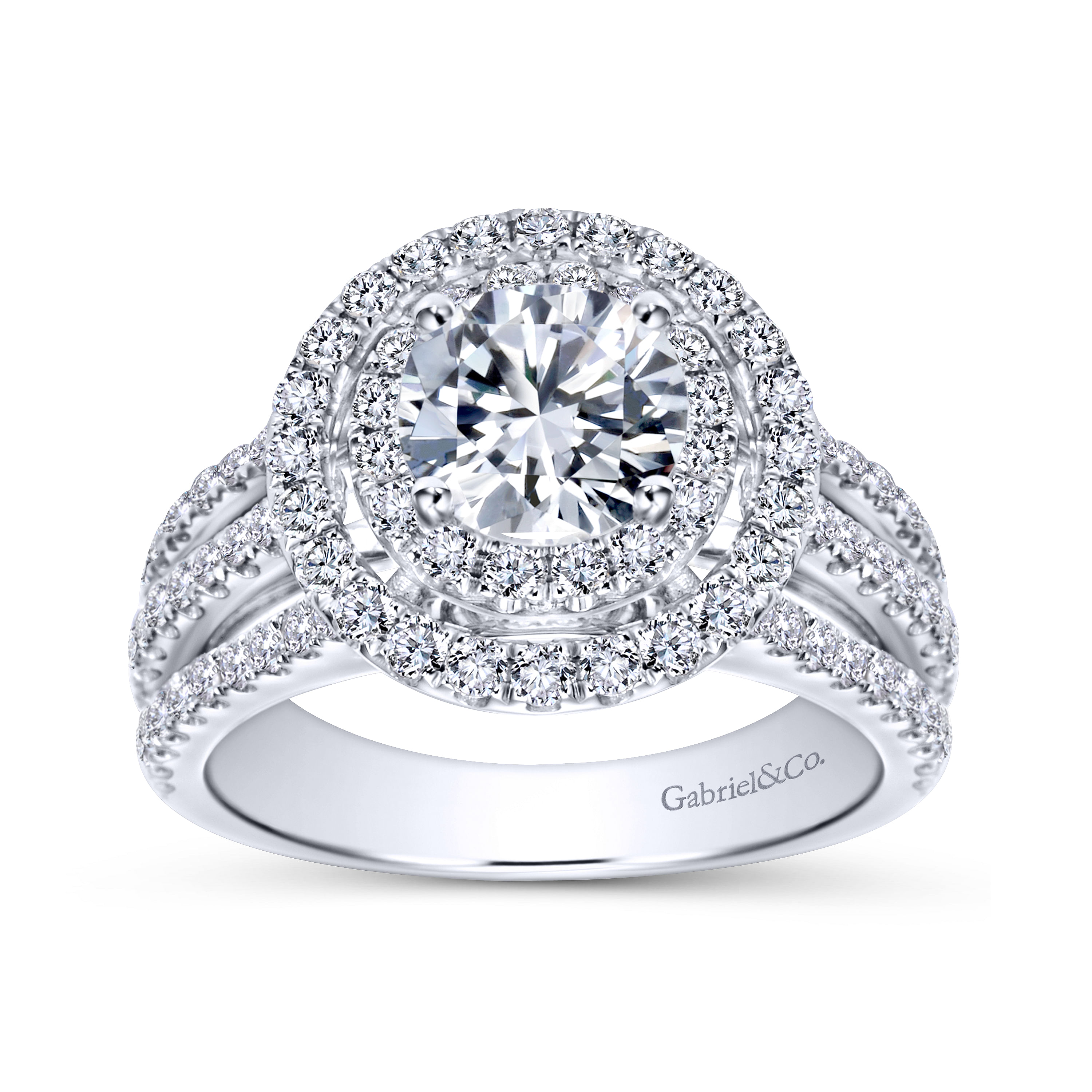 14K White Gold Round Double Halo Diamond Engagement Ring | ER6985W44JJ