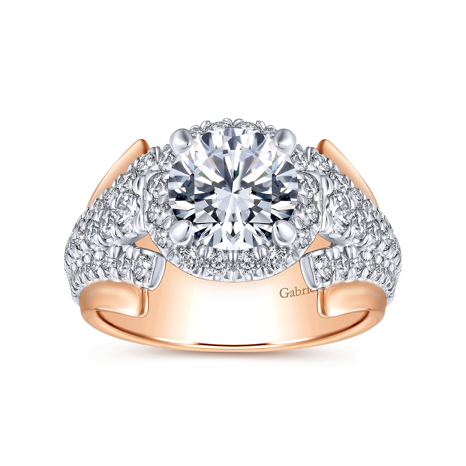 14K White-Rose Gold Round Halo Diamond Engagement Ring | ER14002R6T44JJ