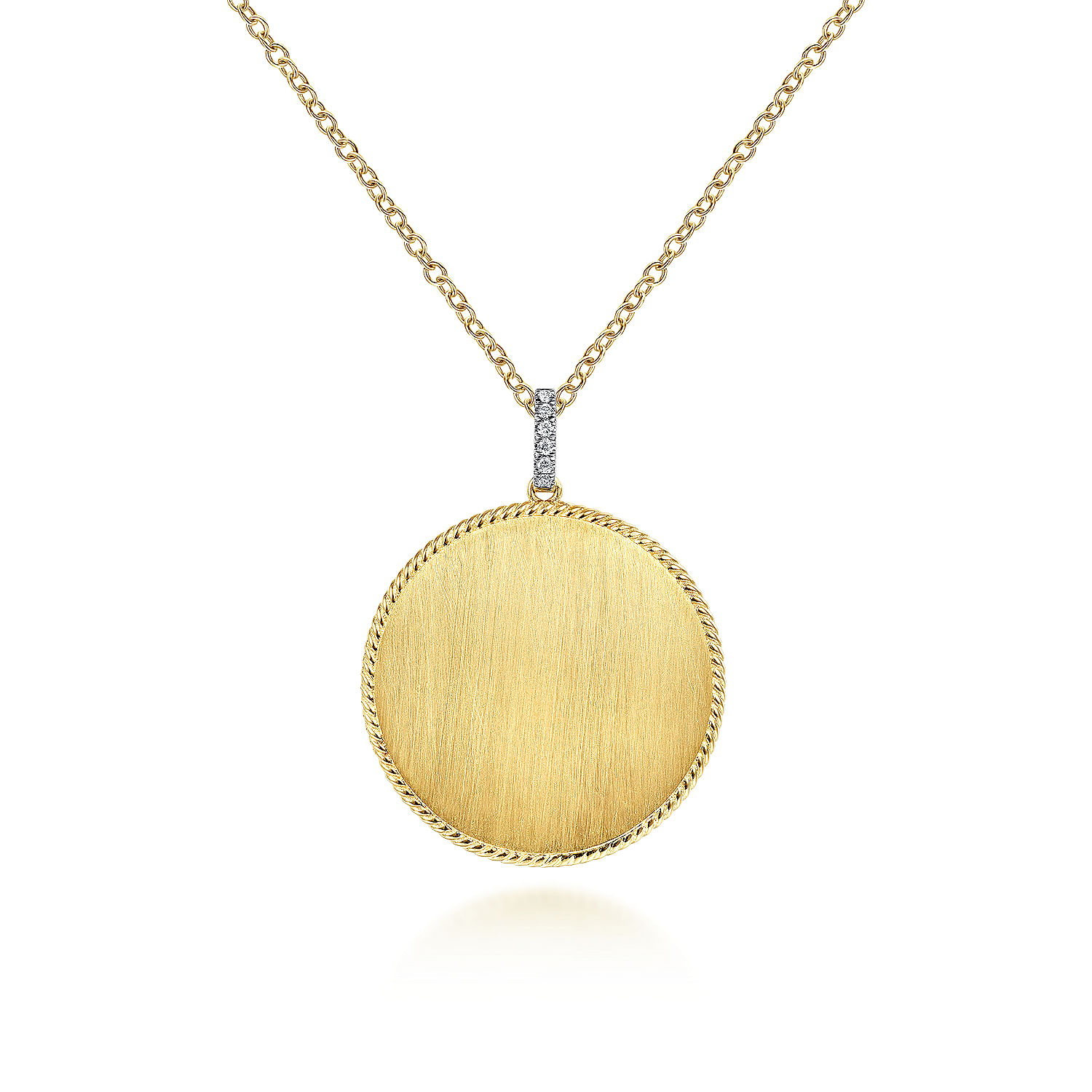 14K Yellow Gold Round Engravable Pendant Necklace with Diamond Bale ...