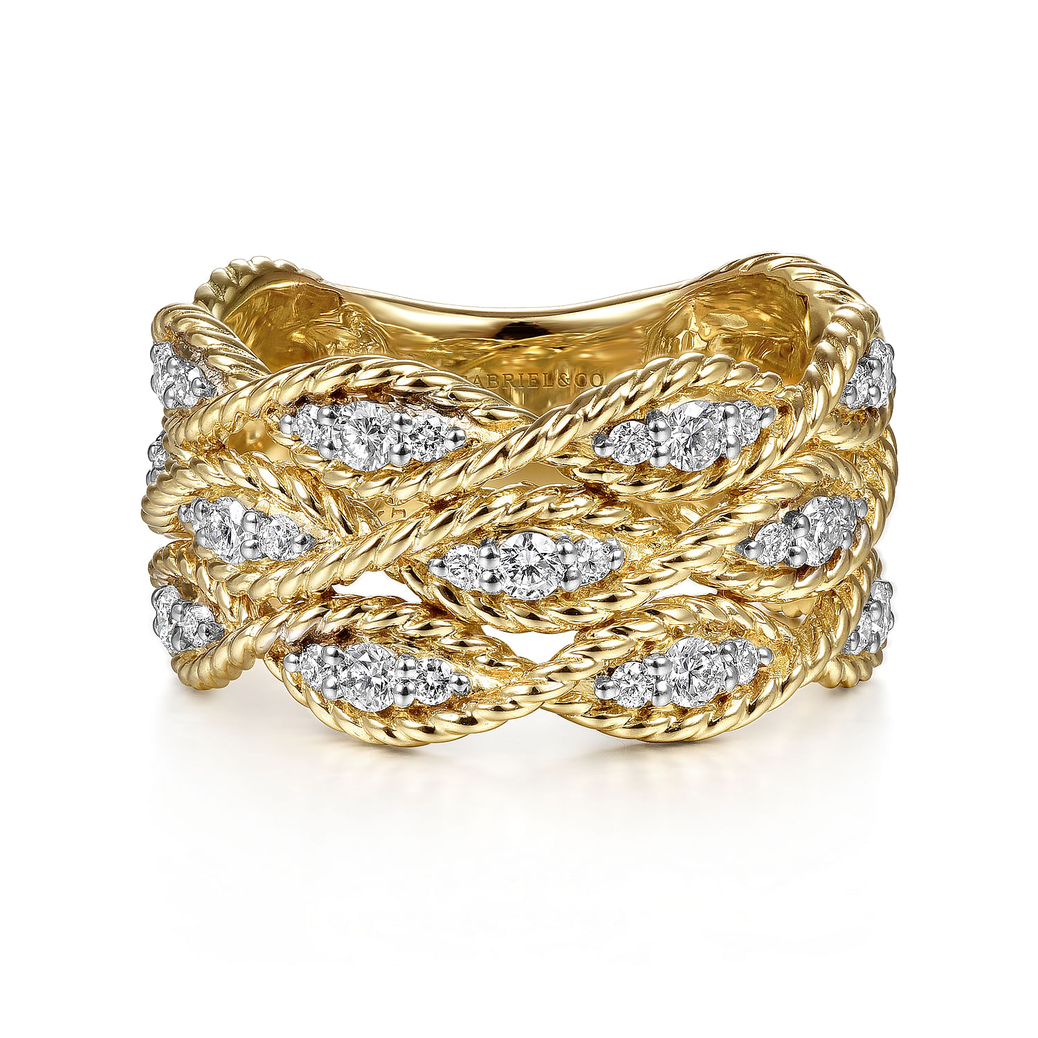 14K Yellow Gold Twisted Braided Diamond Wide Band Ring | LR51558Y45JJ