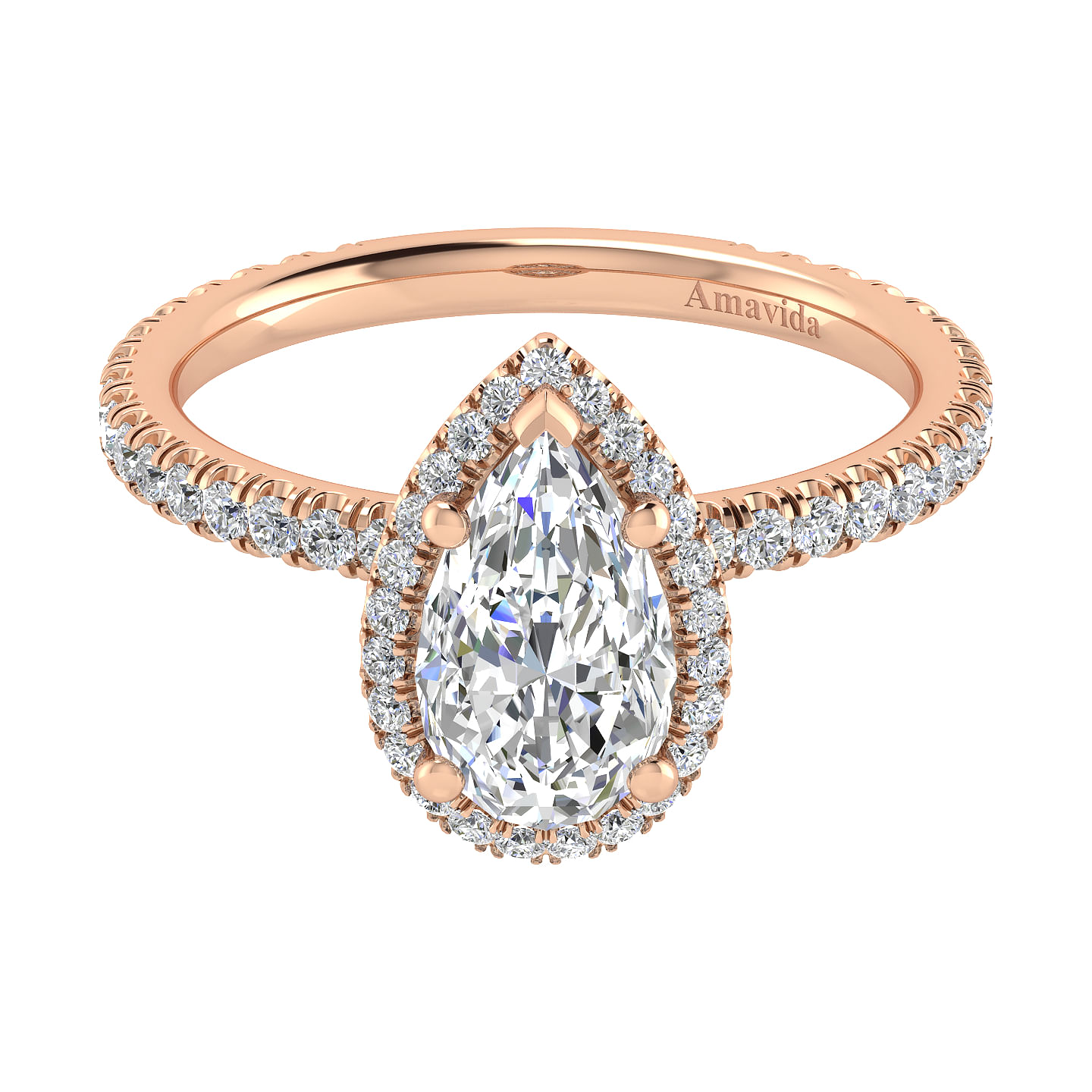 Daffodil 18k Rose  Gold  Pear  Shape  Halo Engagement  Ring  