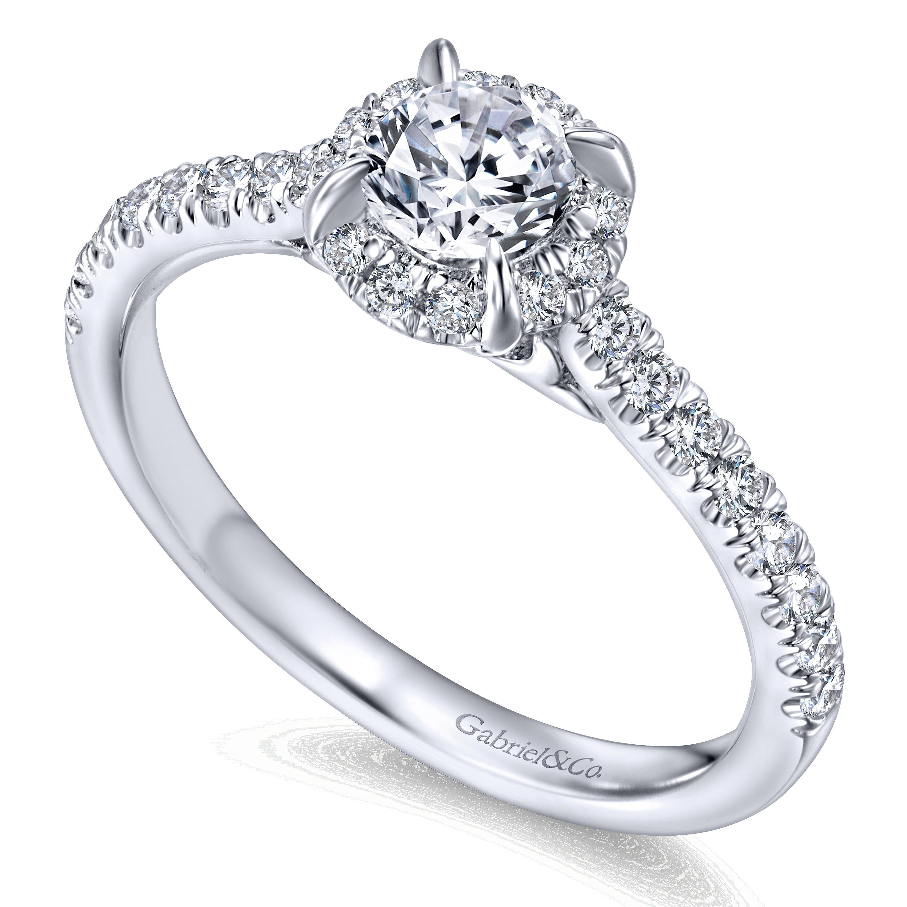  Wish  14k White Gold Round Halo Engagement  Ring  