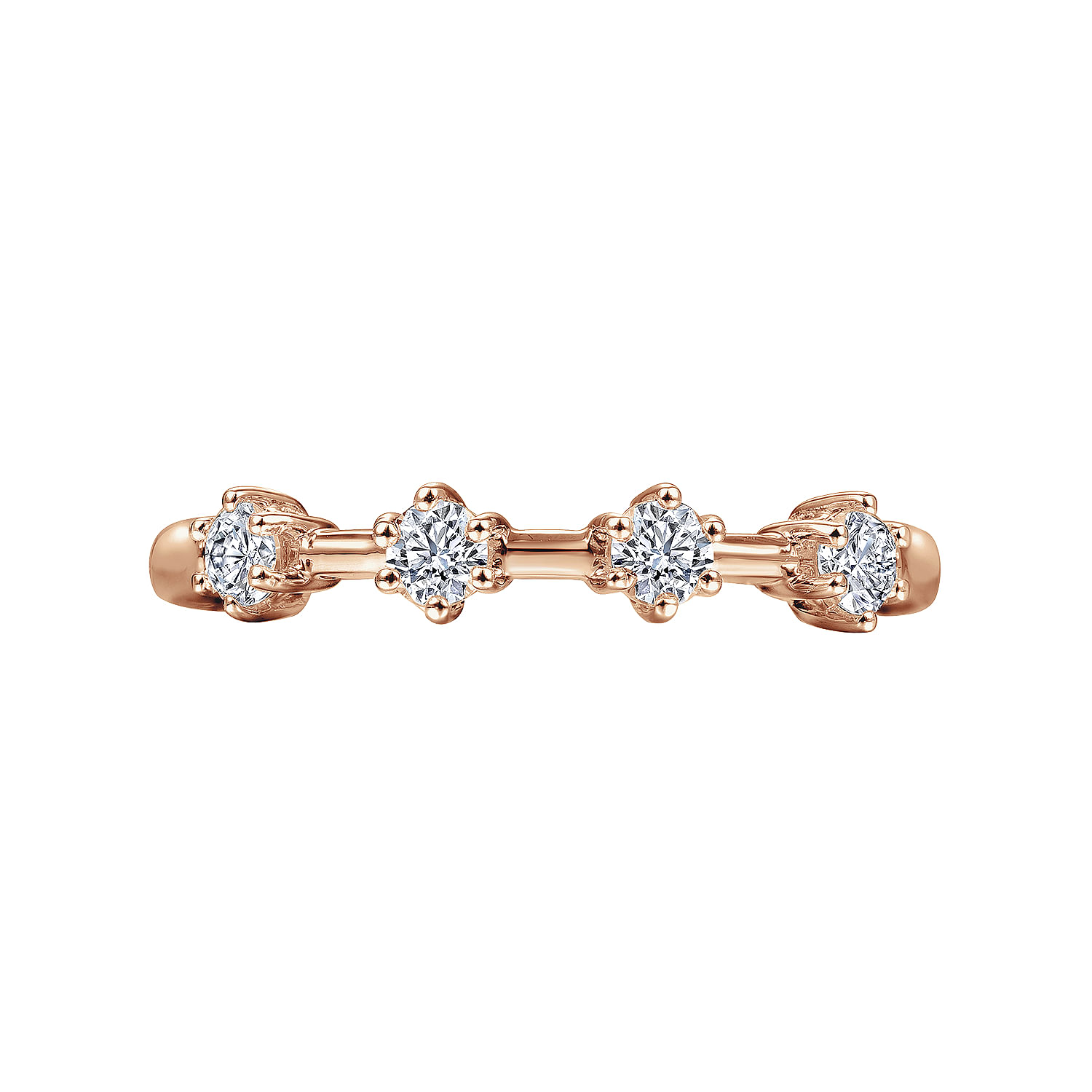14K Rose Gold 4 Stone Stations Stackable Diamond Anniversary Band