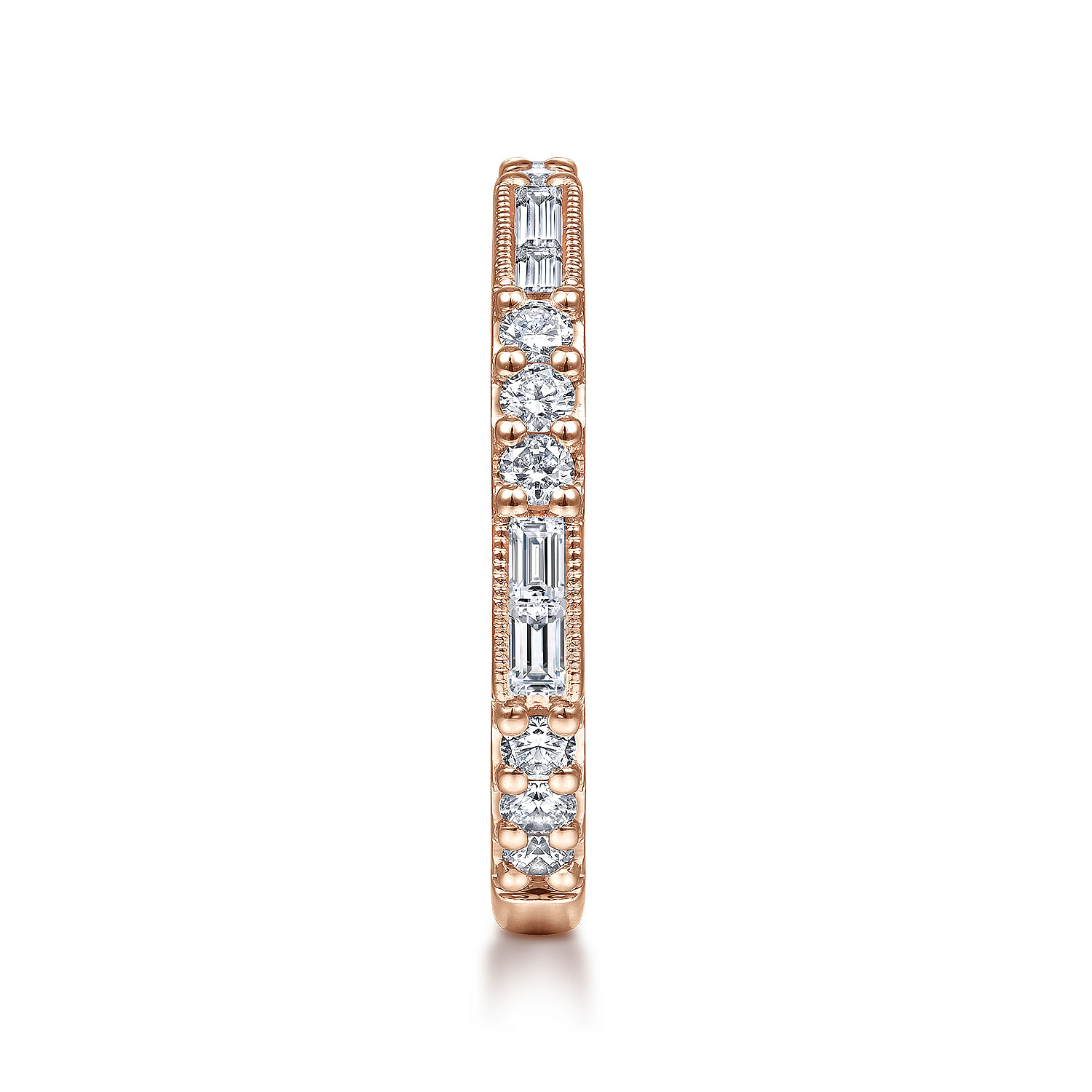 14K Rose Gold Baguette and Round Diamond Stackable Ring