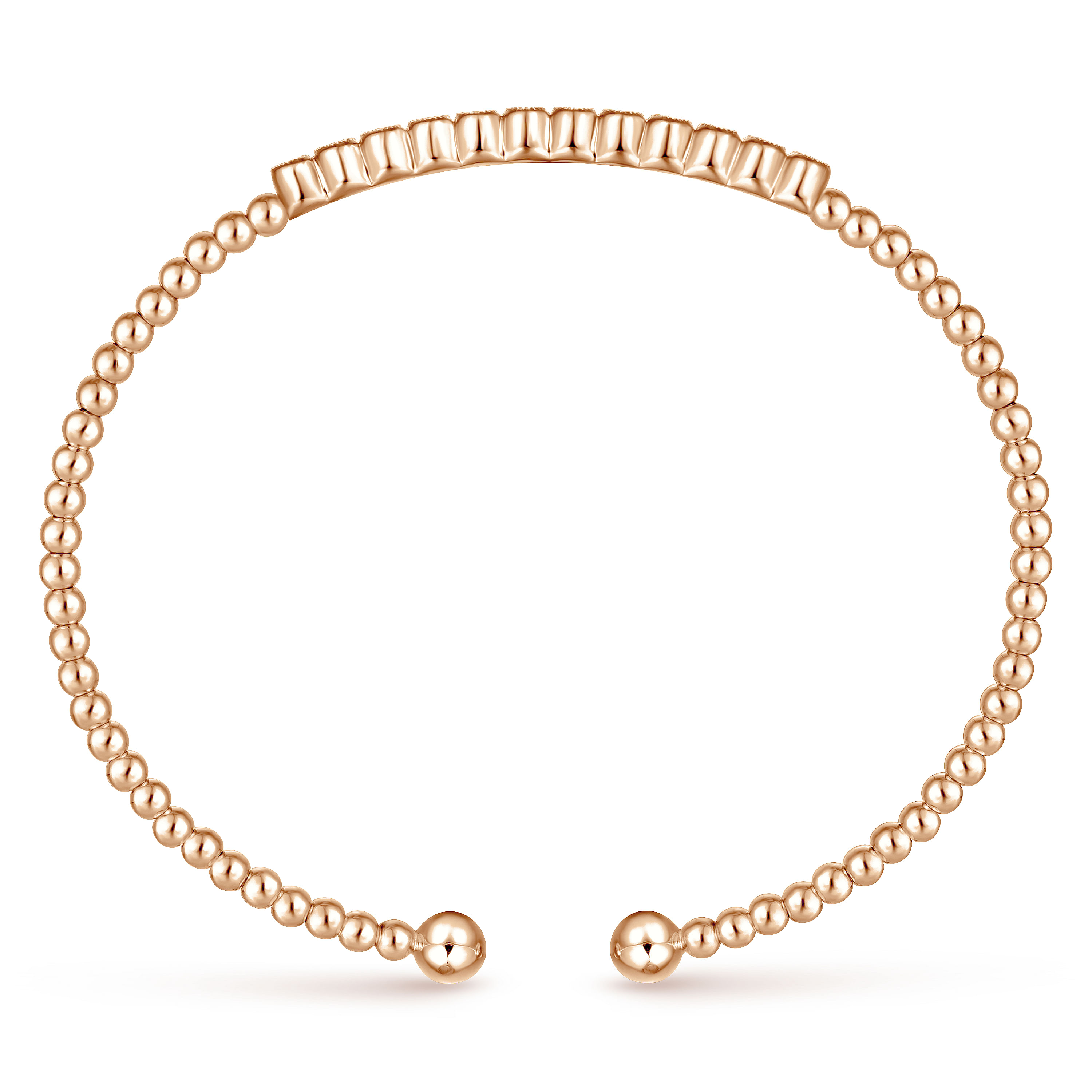 14K Rose Gold Bujukan Bead Cuff Bracelet with Bezel Set Diamond Stations