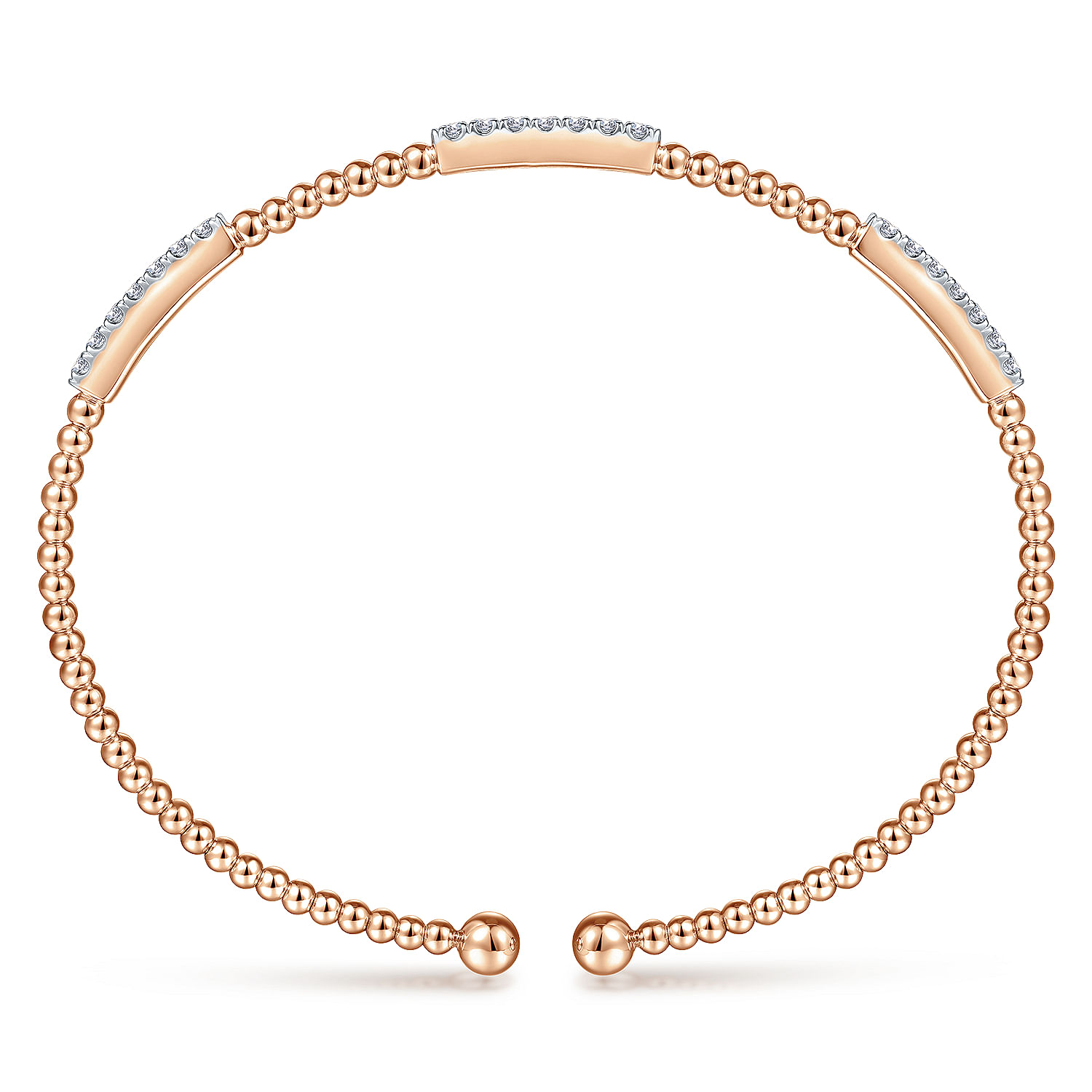 14K Rose Gold Bujukan Bead Cuff Bracelet with Diamond Pavé Stations