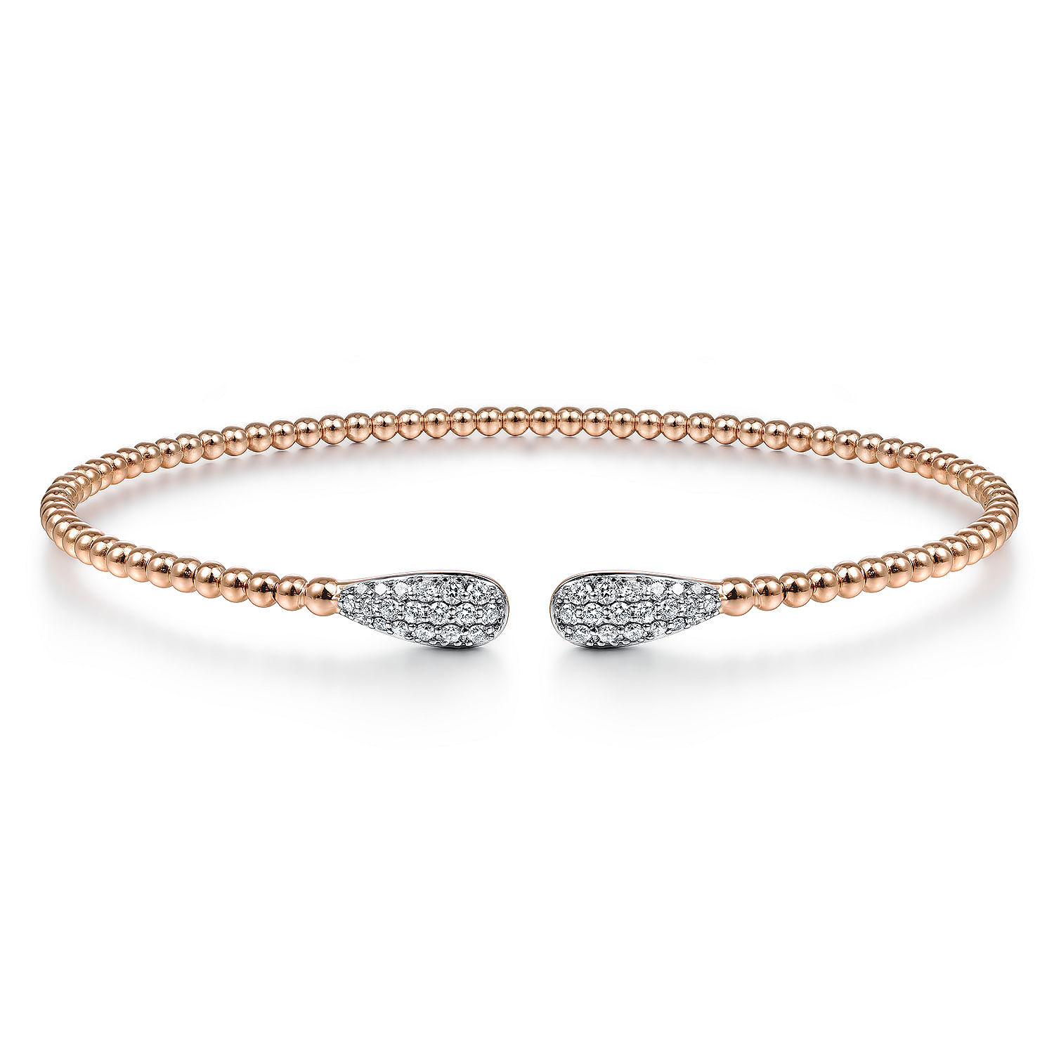 14K Rose Gold Bujukan Bead Cuff Bracelet with Diamond Pavé Teardrops 