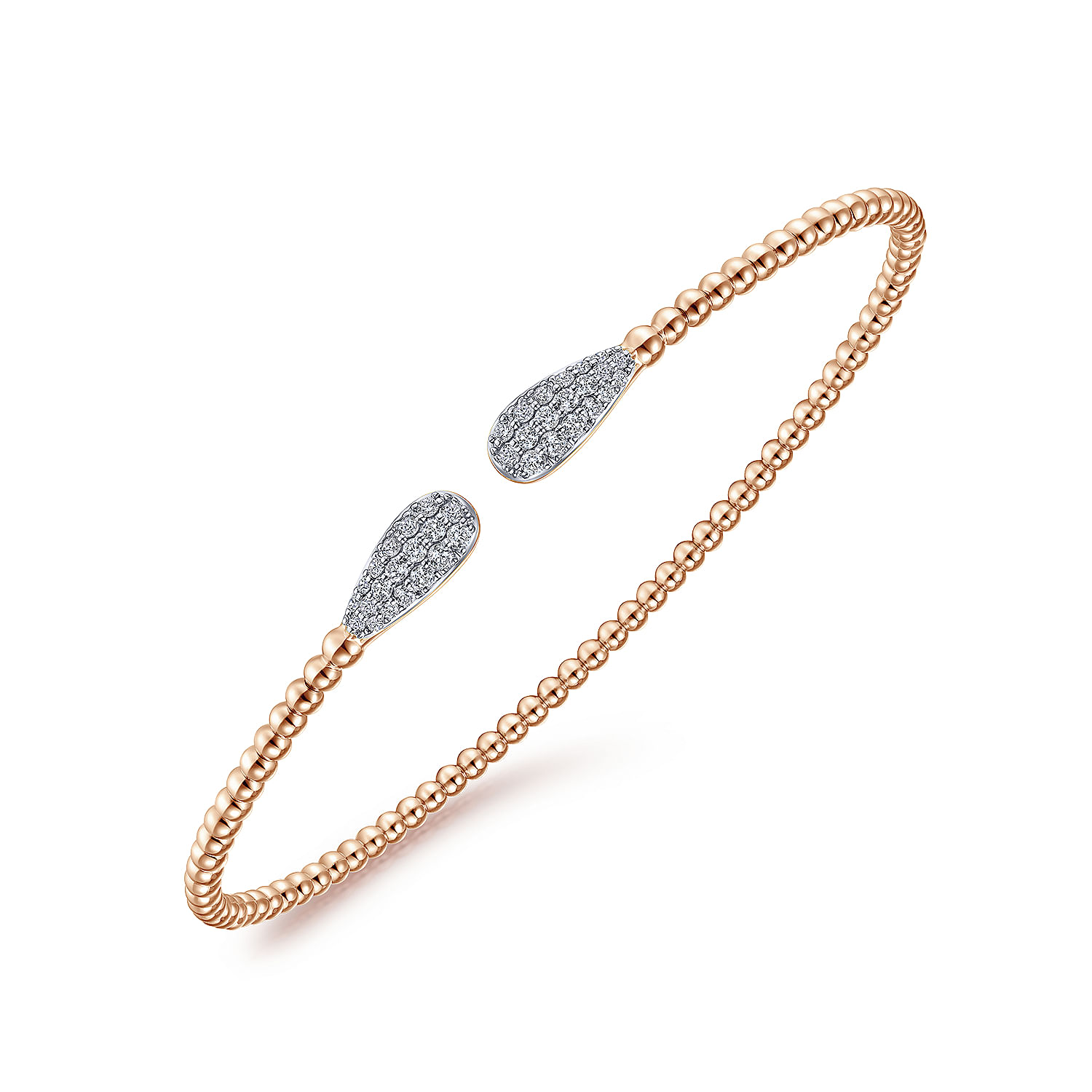 14K Rose Gold Bujukan Bead Cuff Bracelet with Diamond Pavé Teardrops 