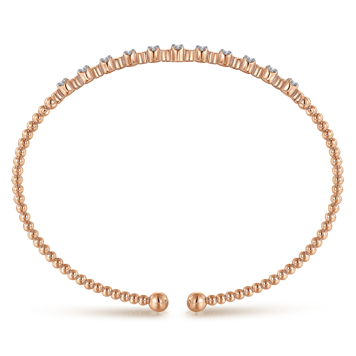 14K Rose Gold Bujukan Bead Cuff Bracelet with Diamond Stations