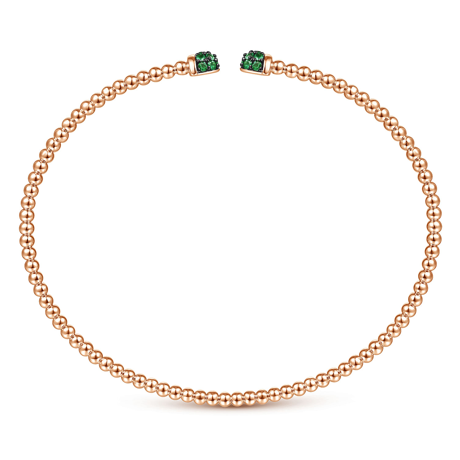 14K Rose Gold Bujukan Bead Cuff Bracelet with Emerald Pavé Caps