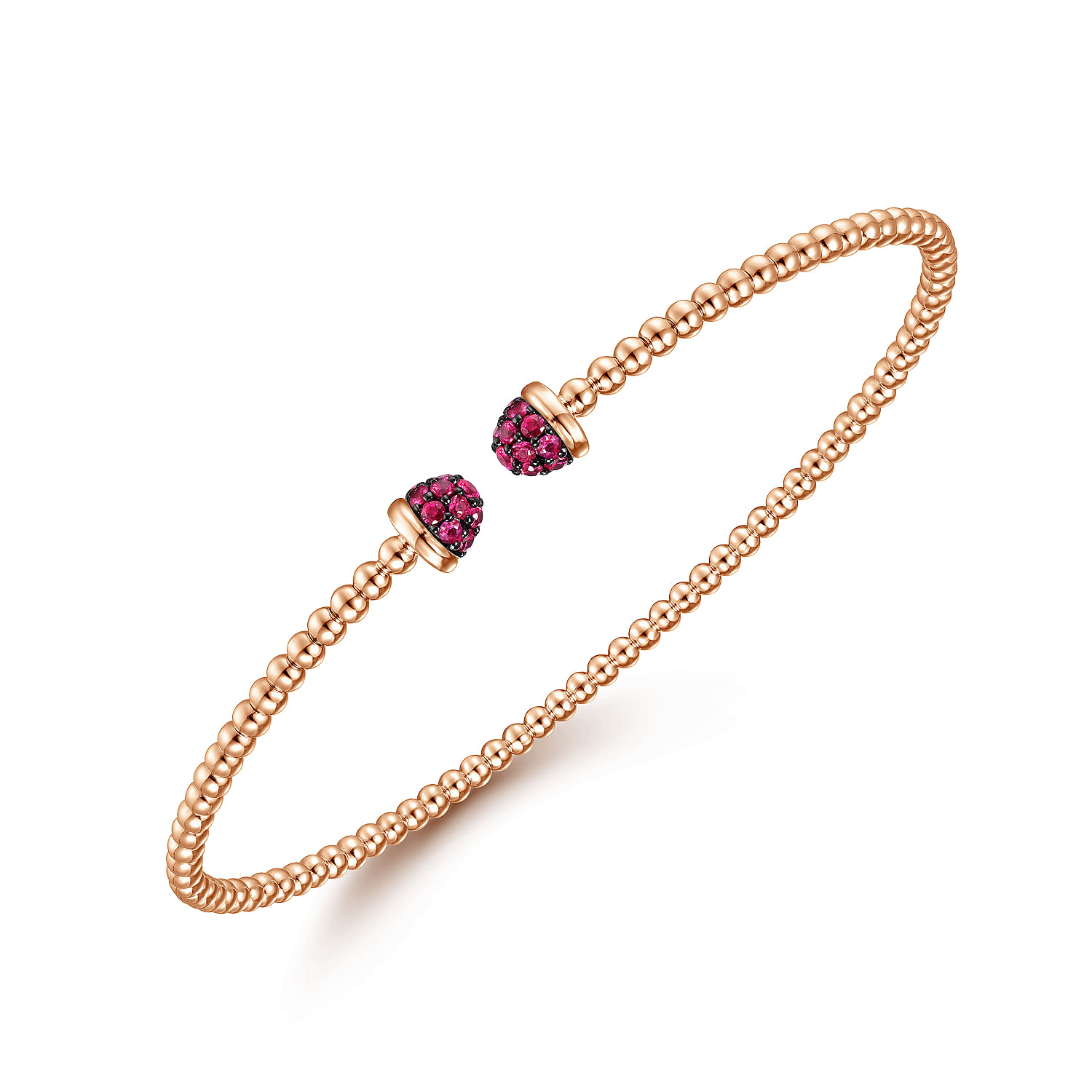 14K Rose Gold Bujukan Bead Cuff Bracelet with Ruby Pavé Caps