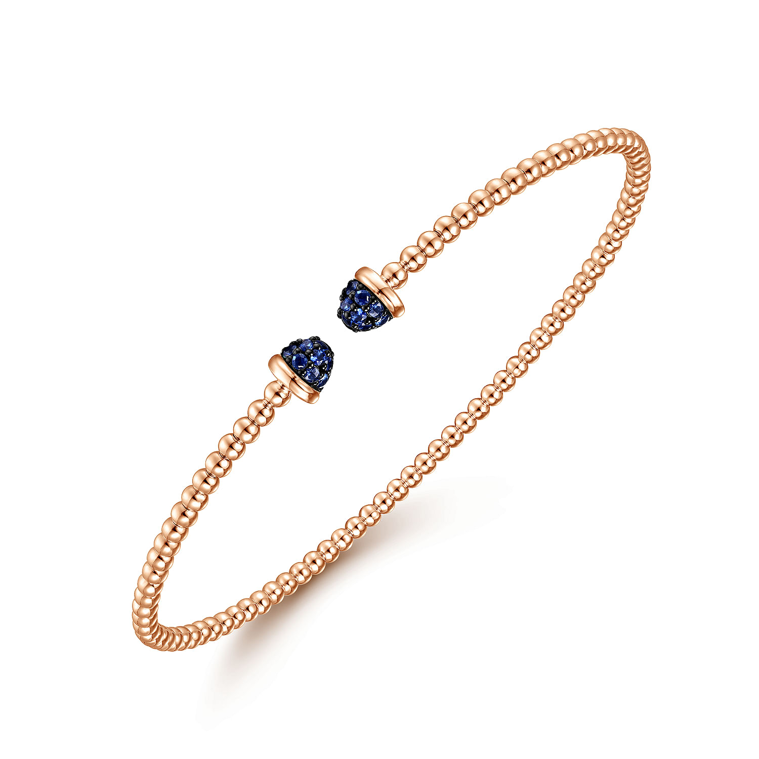 14K Rose Gold Bujukan Bead Cuff Bracelet with Sapphire Pavé Caps