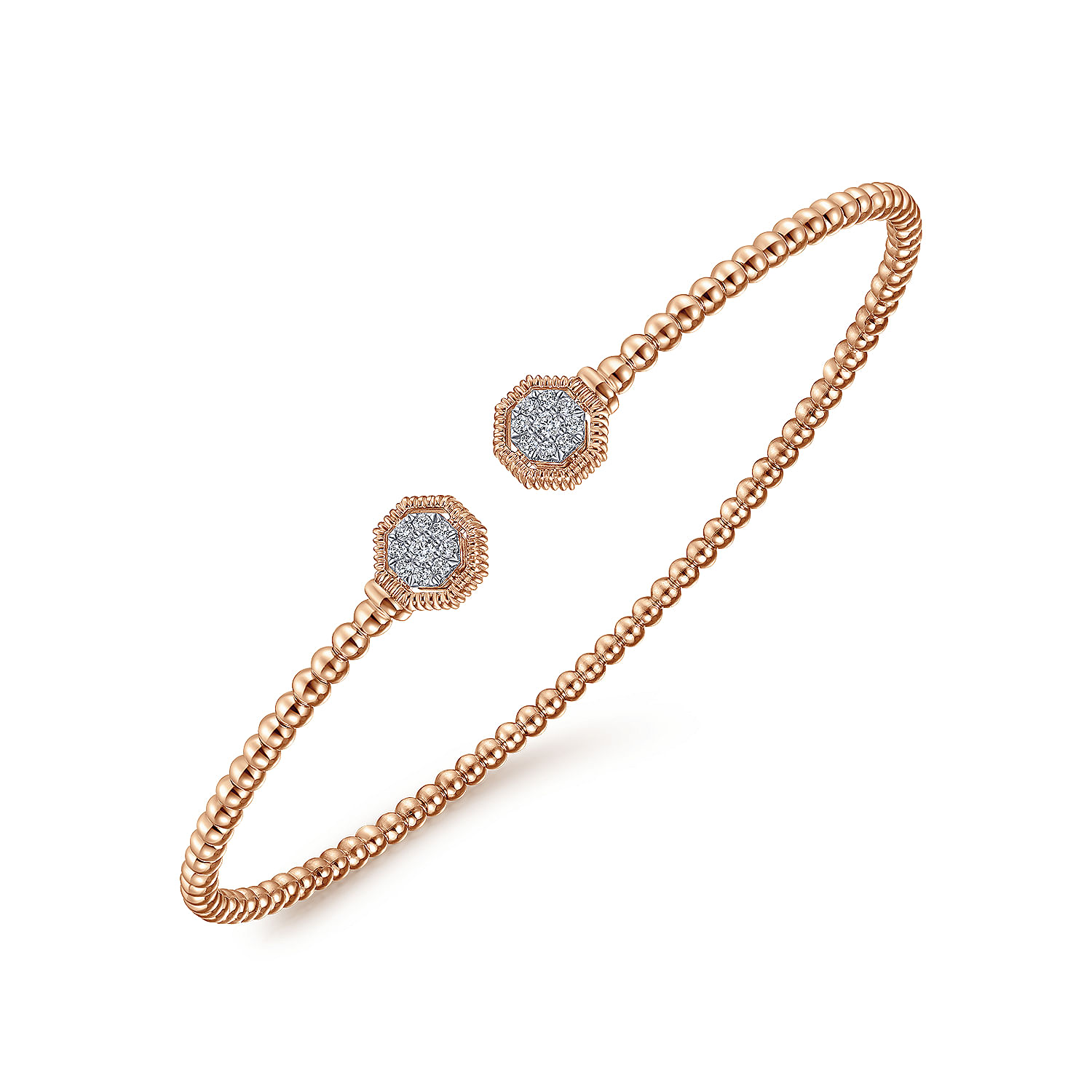 14K Rose Gold Bujukan Split Cuff Bracelet with Diamond Pavé Hexagon Caps