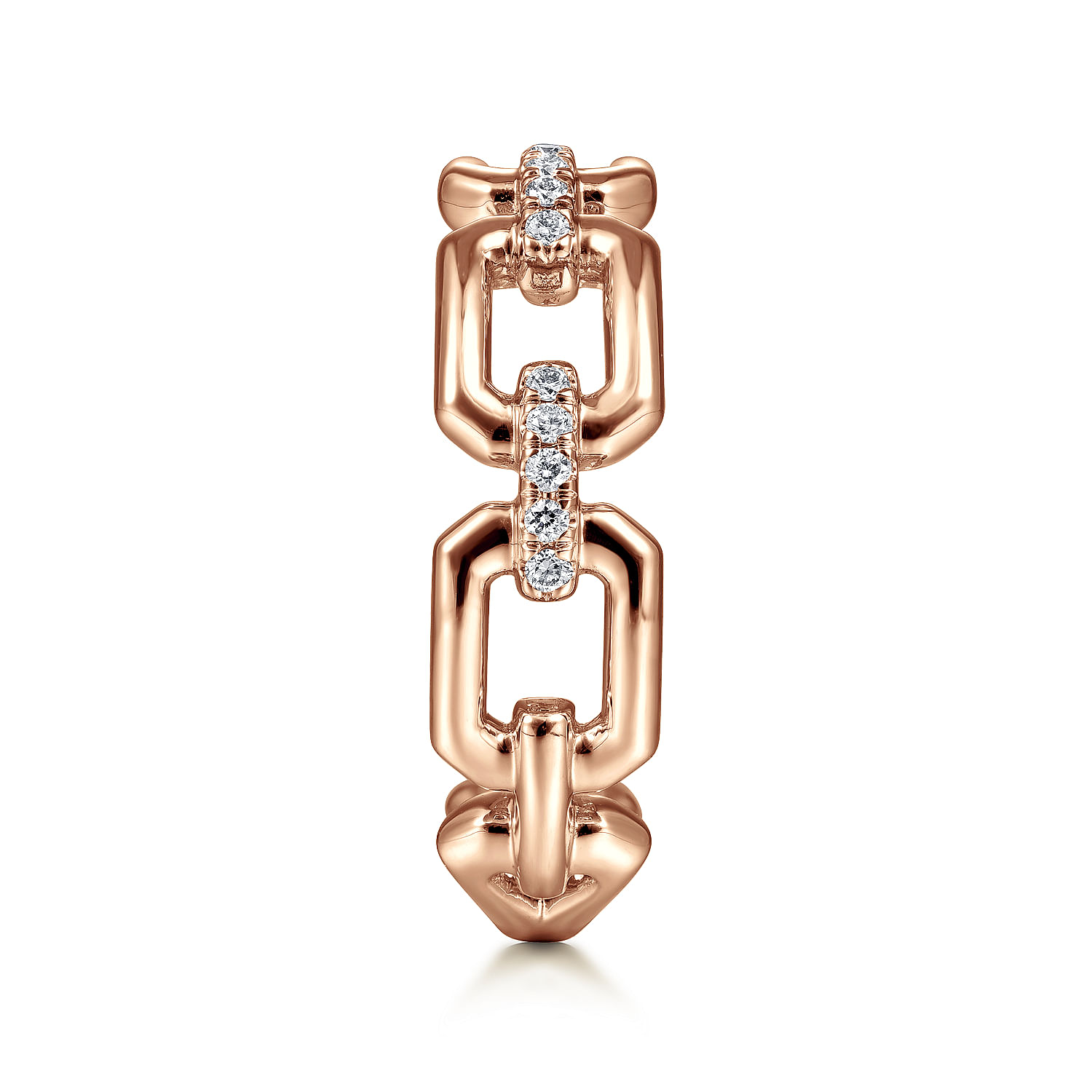 14K Rose Gold Chain Link Ring Band with Diamond Connectors