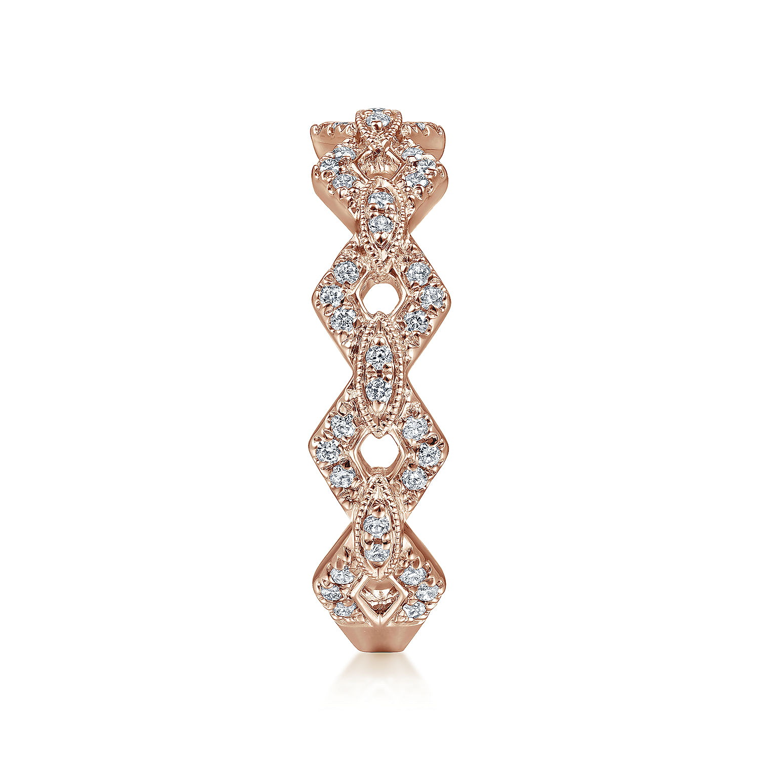 14K Rose Gold Chain Link Stackable Diamond Ring