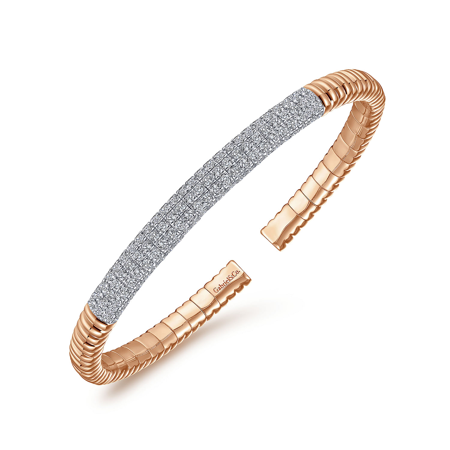 14K Rose Gold Cuff Bracelet with Diamond Pavé Station