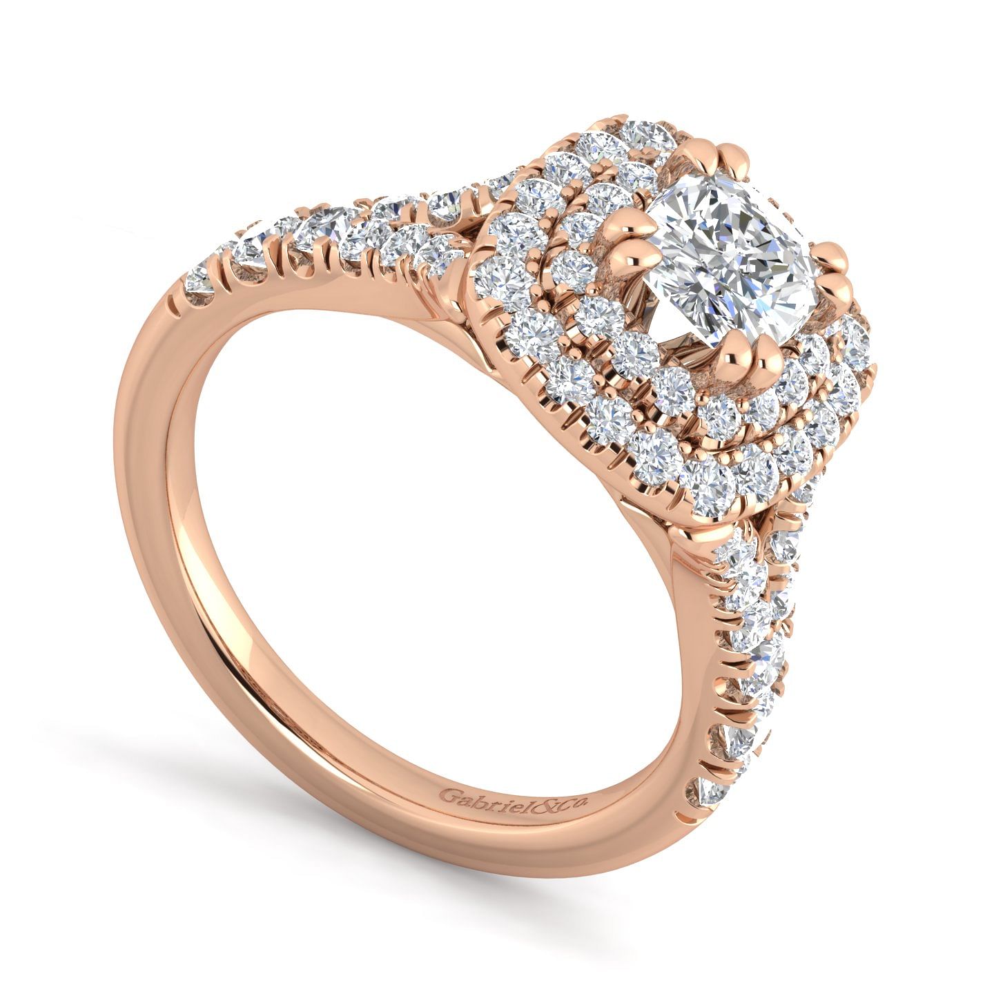 14K Rose Gold Cushion Cut Double Halo Diamond Engagement Ring