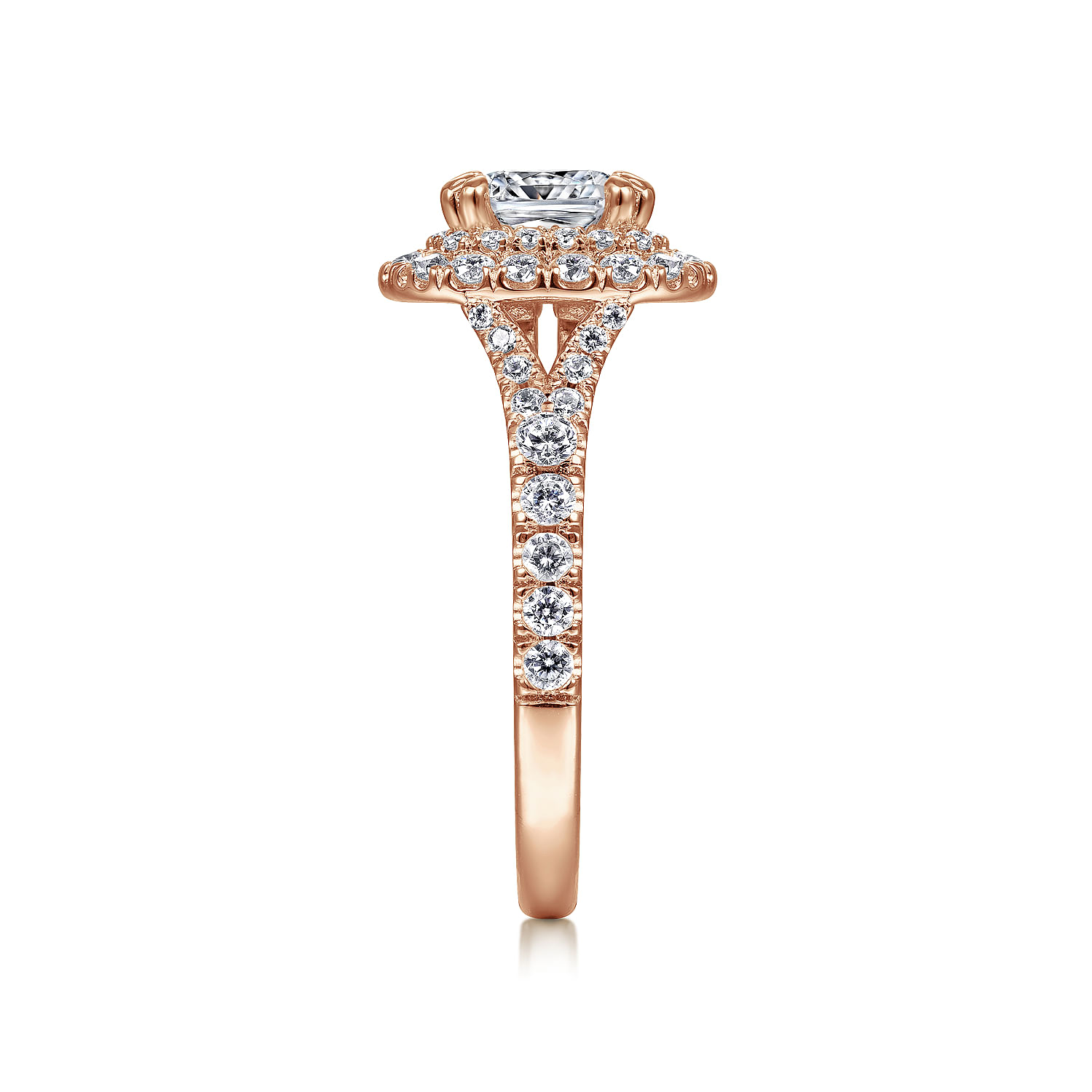 14K Rose Gold Cushion Double Halo Diamond Engagement Ring
