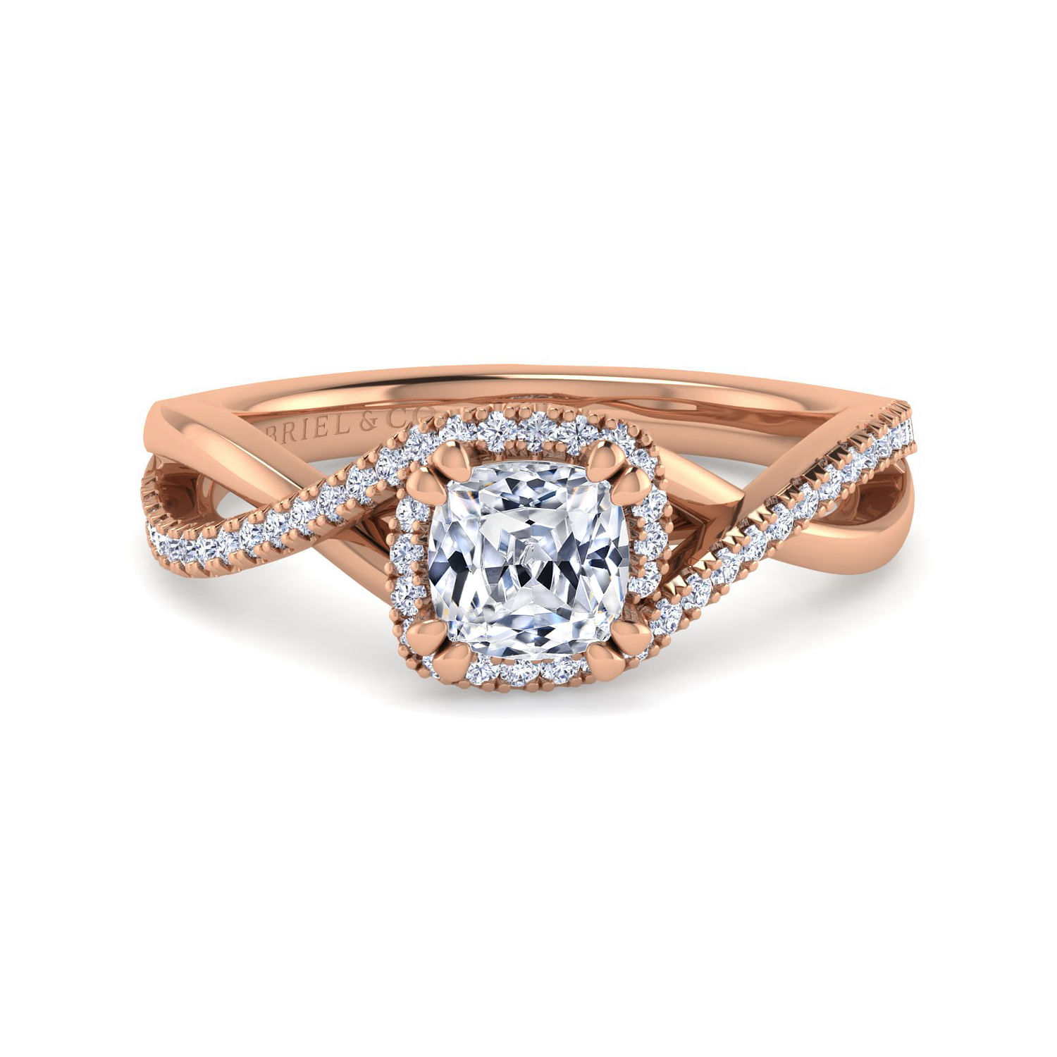 14K Rose Gold Cushion Halo Diamond Engagement Ring