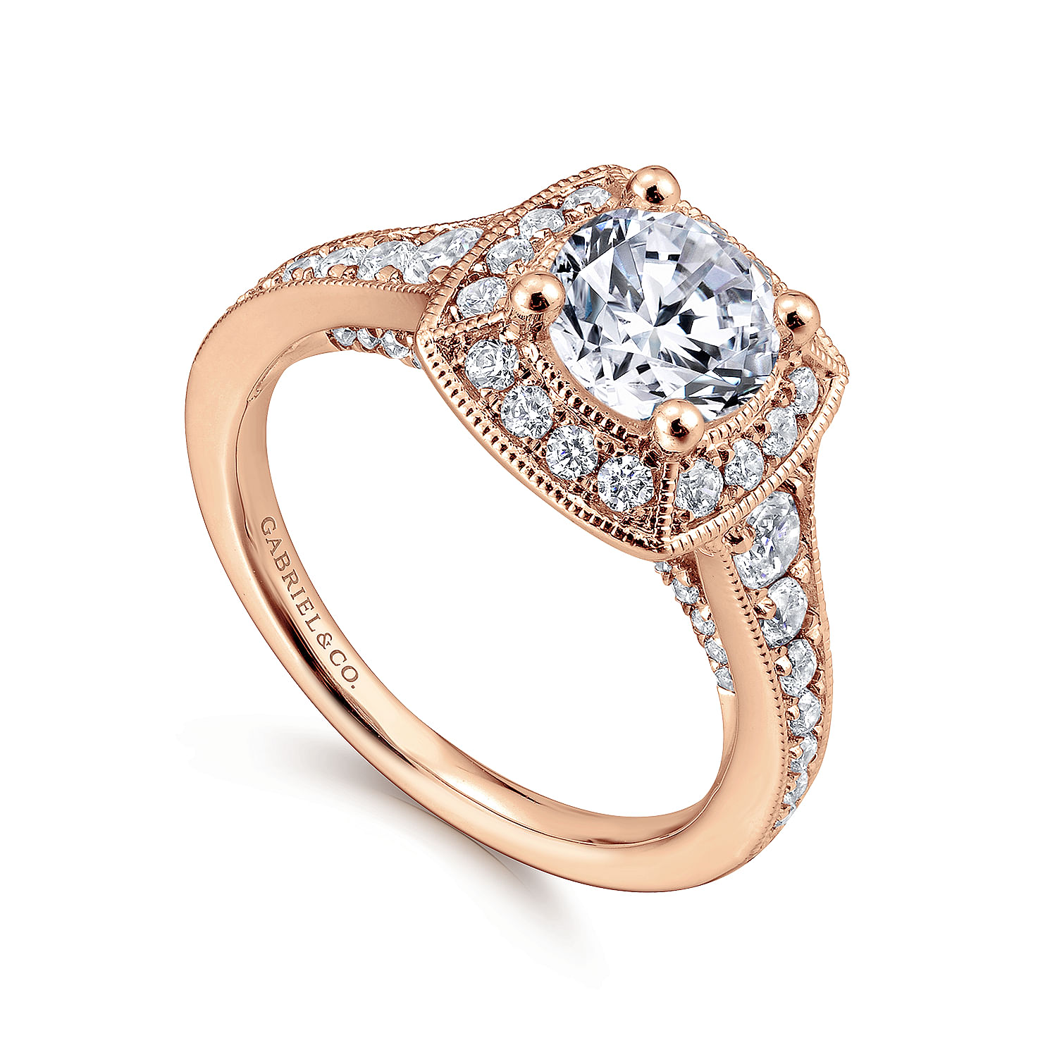 14K Rose Gold Cushion Halo Round Diamond Engagement Ring