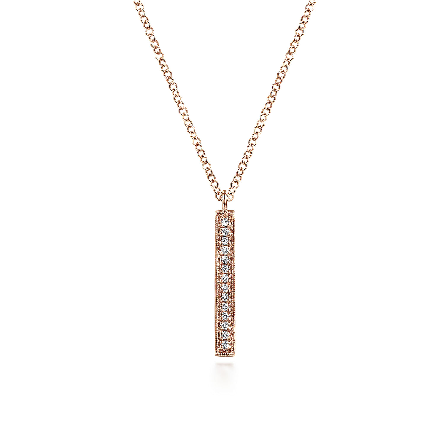 14K Rose Gold Diamond Drop Pendant Necklace