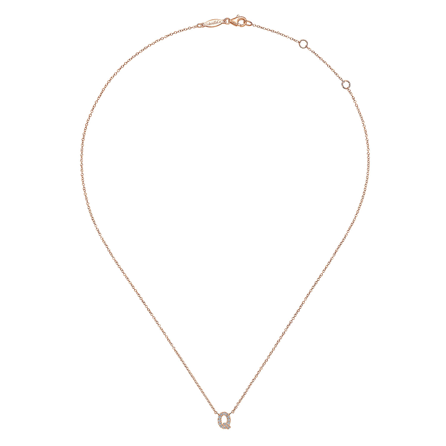 14K Rose Gold Diamond Q Initial Pendant Necklace