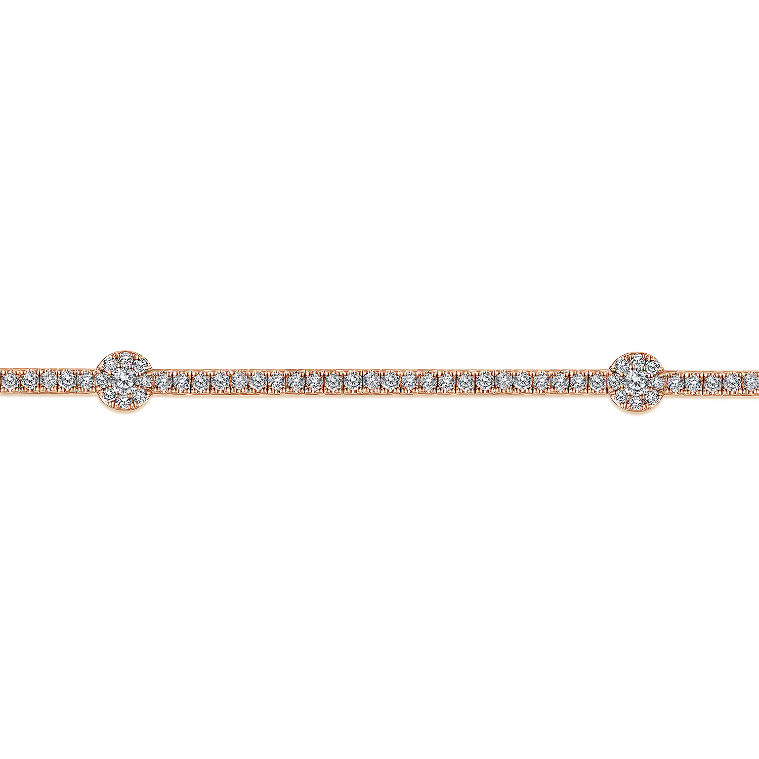 14K Rose Gold Diamond Tennis Bracelet with Round Cluster Stations