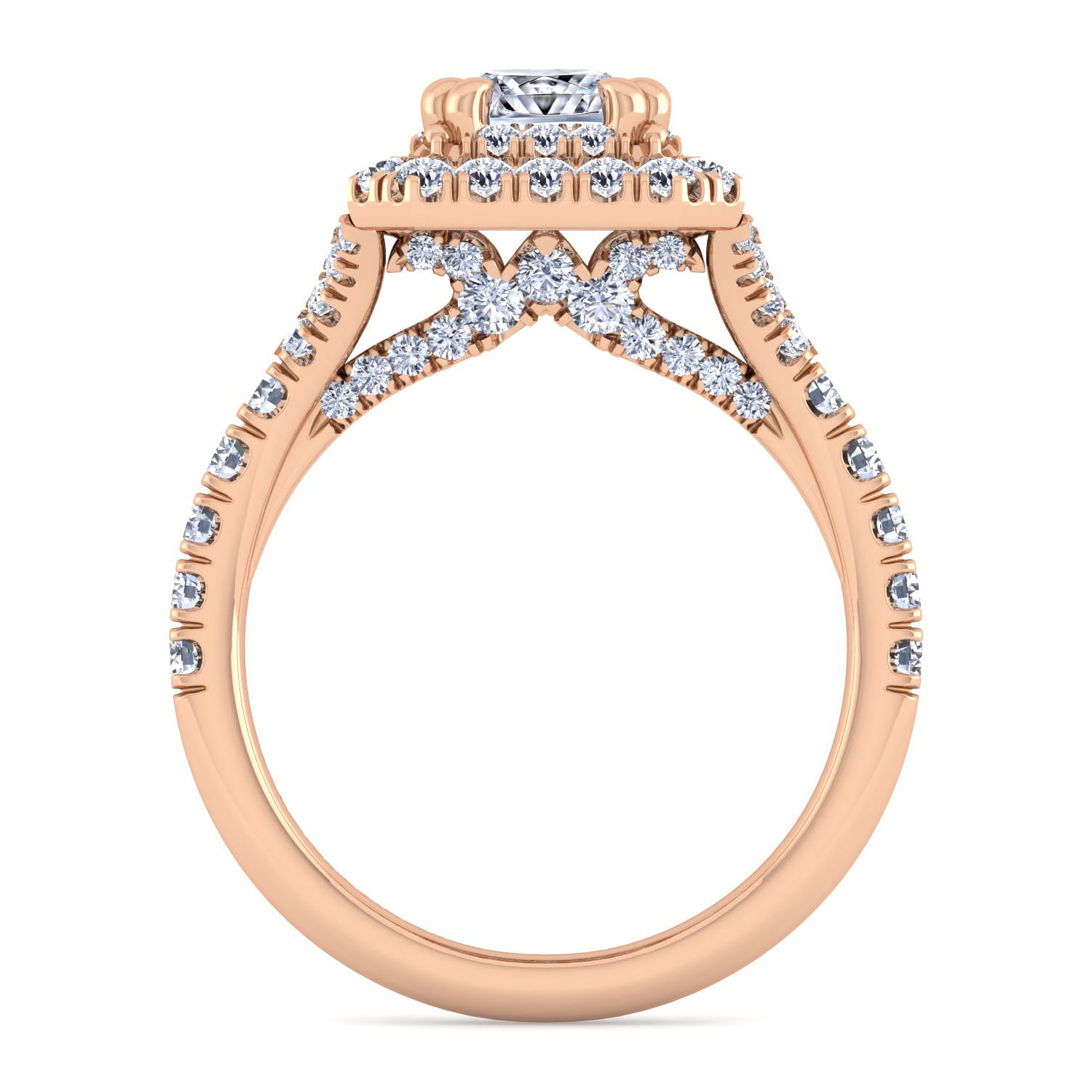 14K Rose Gold Double Halo Emerald Cut Diamond Engagement Ring