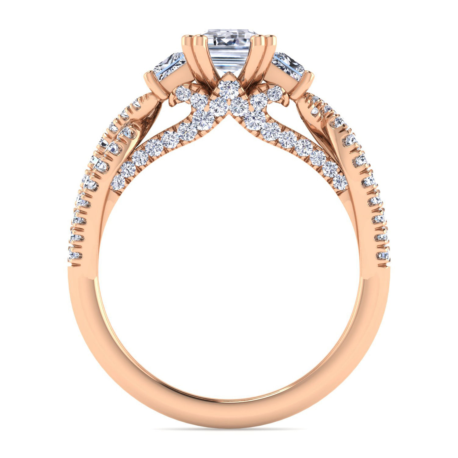 14K Rose Gold Emerald Cut Diamond Engagement Ring