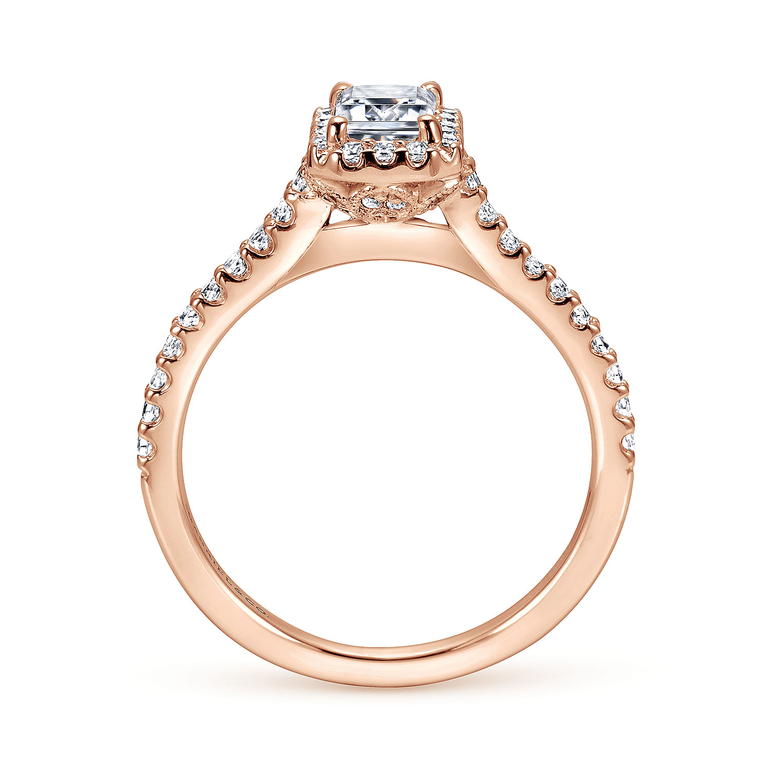 14K Rose Gold Emerald Halo Diamond Engagement Ring