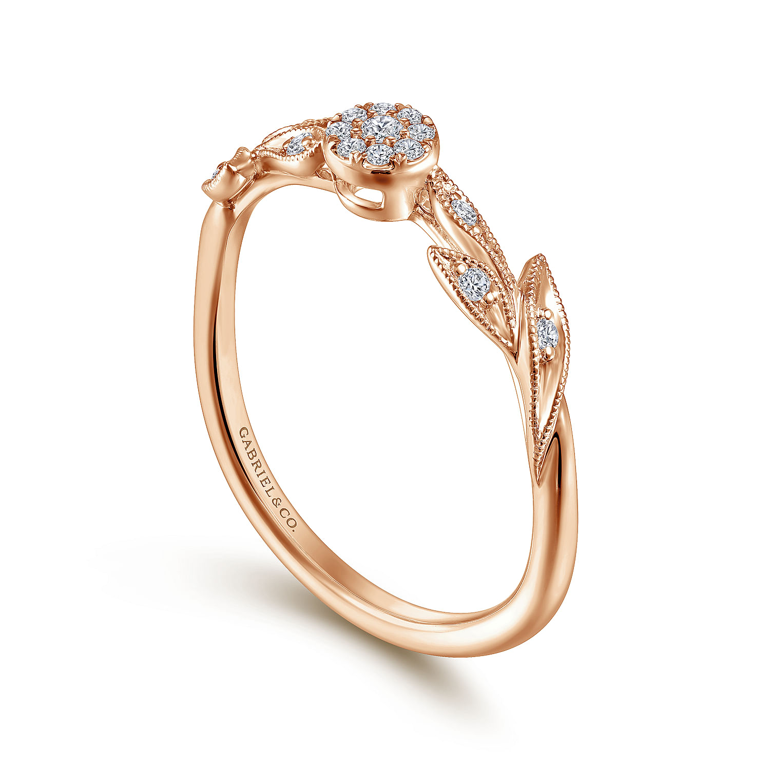 14K Rose Gold Floral Diamond Stackable Ring