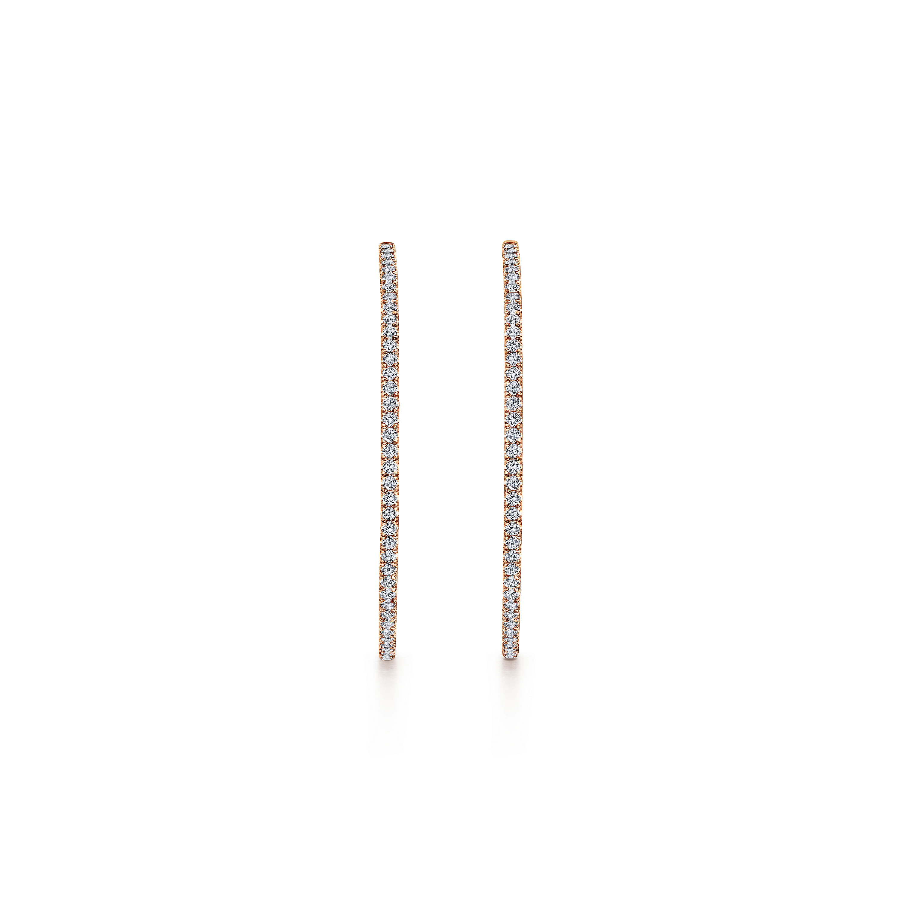14K Rose Gold French Pavé 50mm Round Inside Out Diamond Hoop Earrings