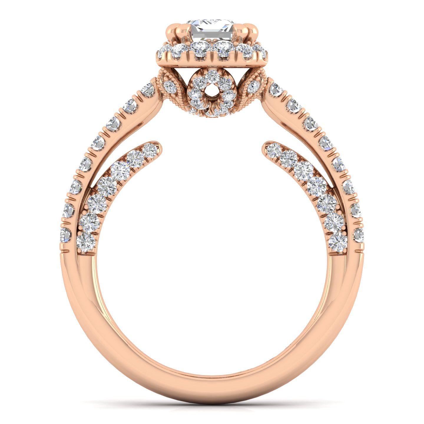 14K Rose Gold Halo Emerald Cut Diamond Engagement Ring