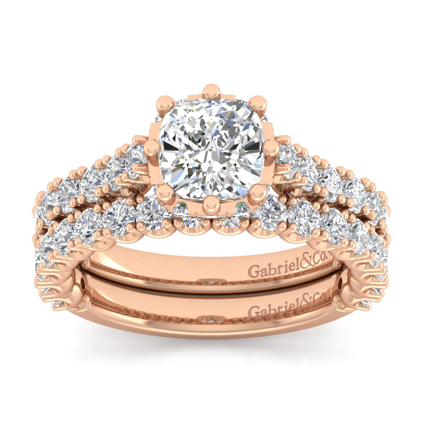 14K Rose Gold Hidden Halo Cushion Cut Diamond Engagement Ring